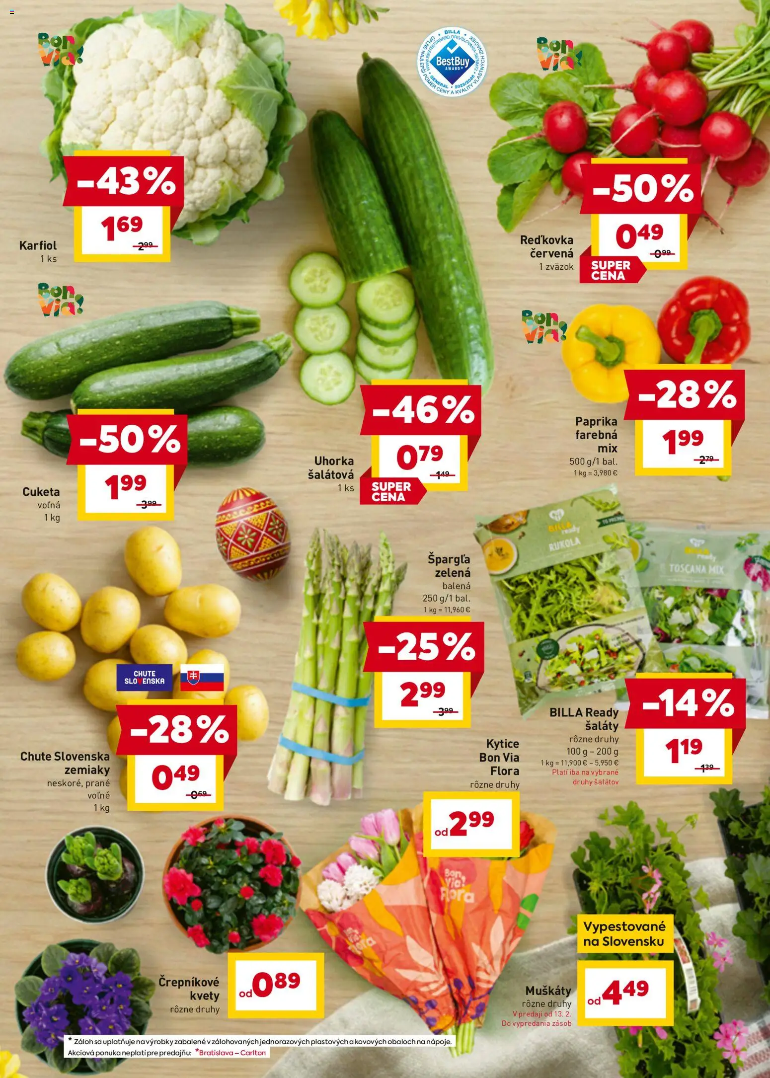 Nové Billa akcie – leták je platný od 11.03.2026 | Strana: 5 | Produkty: Paprika, Zemiaky, Špargľa, Kvety