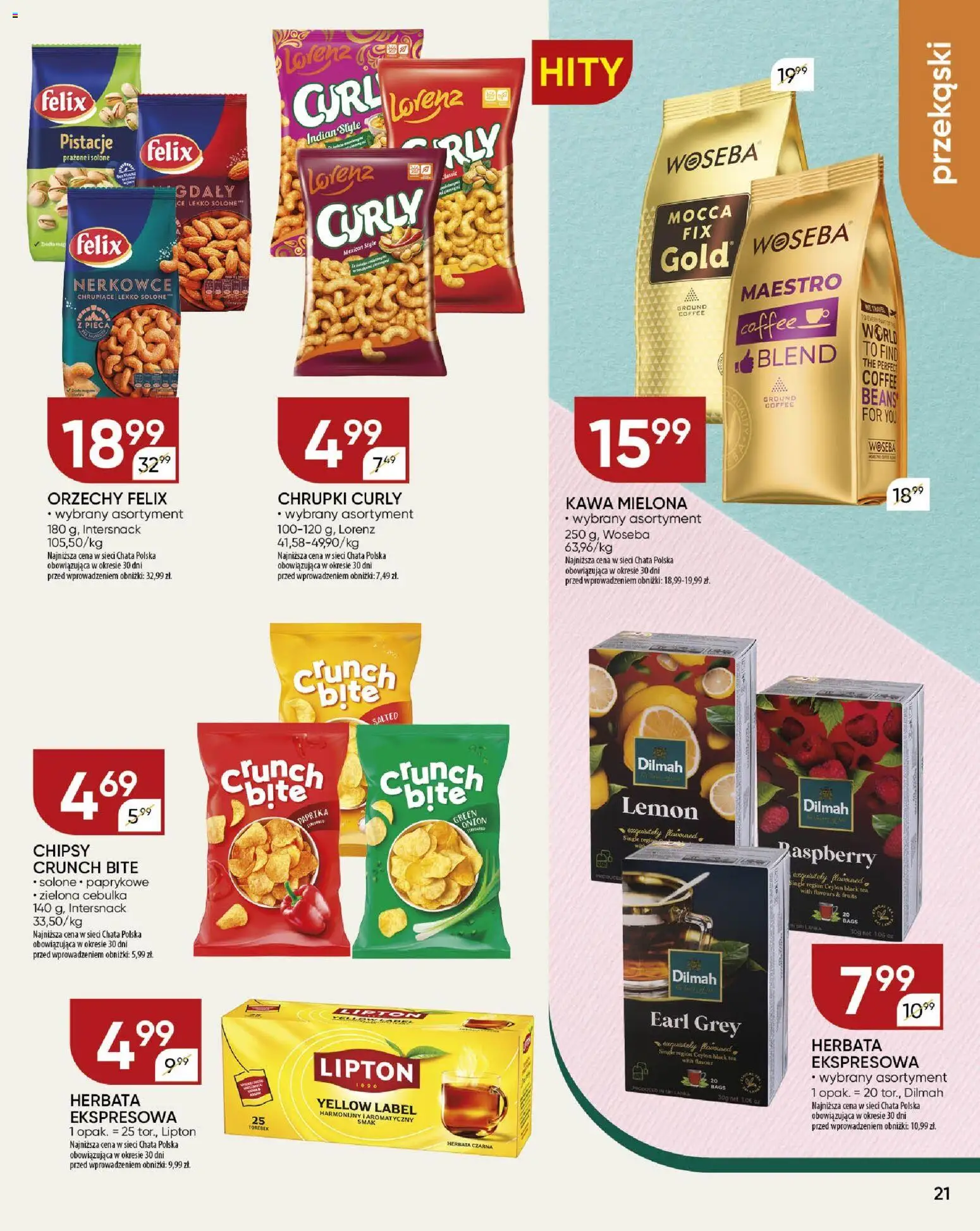 Chata Polska - Gazetka od 06.11.2025 | Strona: 21 | Produkty: Chipsy, Chrupki, Herbata lipton, Kawa