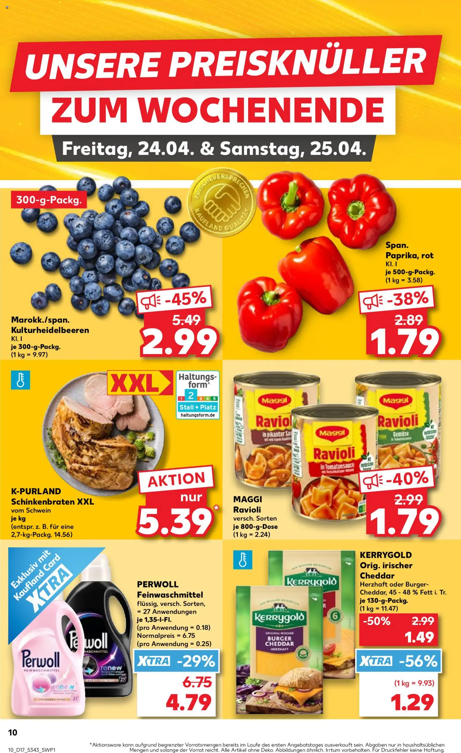 Kaufland Německo leták od 23.04.2026 | Strana: 10 | Produkty: Burger, Maggi, Perwoll, Cheddar