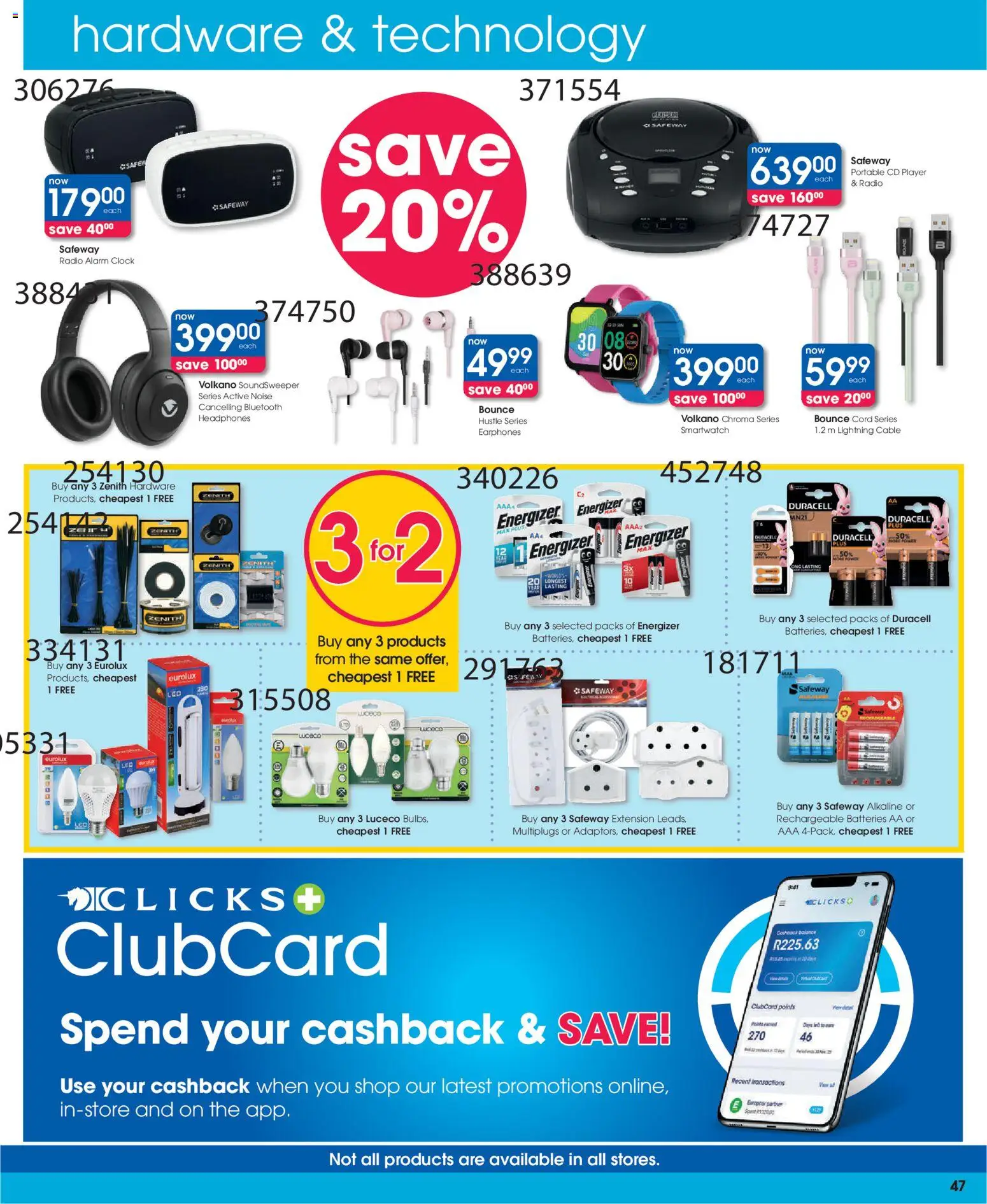New Clicks catalogue – valid from 23.04.2026 | Page: 47 | Products: Radio, Alarm clock, Cable, Light