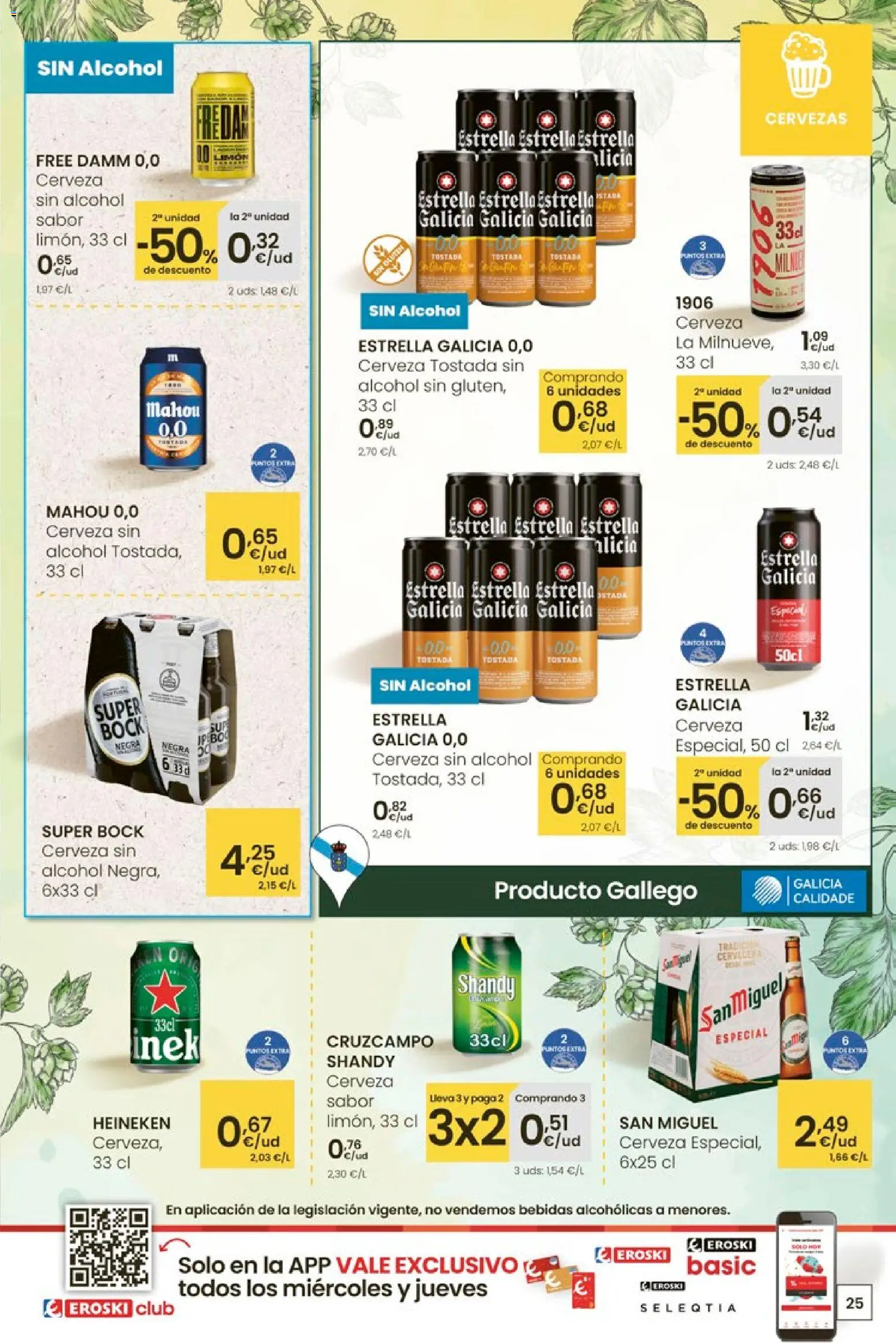 Eroski - Para un enero más ligero │ válido desde el 05.01.2026 | Página: 25 | Productos: Cerveza sin alcohol, Cerveza, Σπανάκι