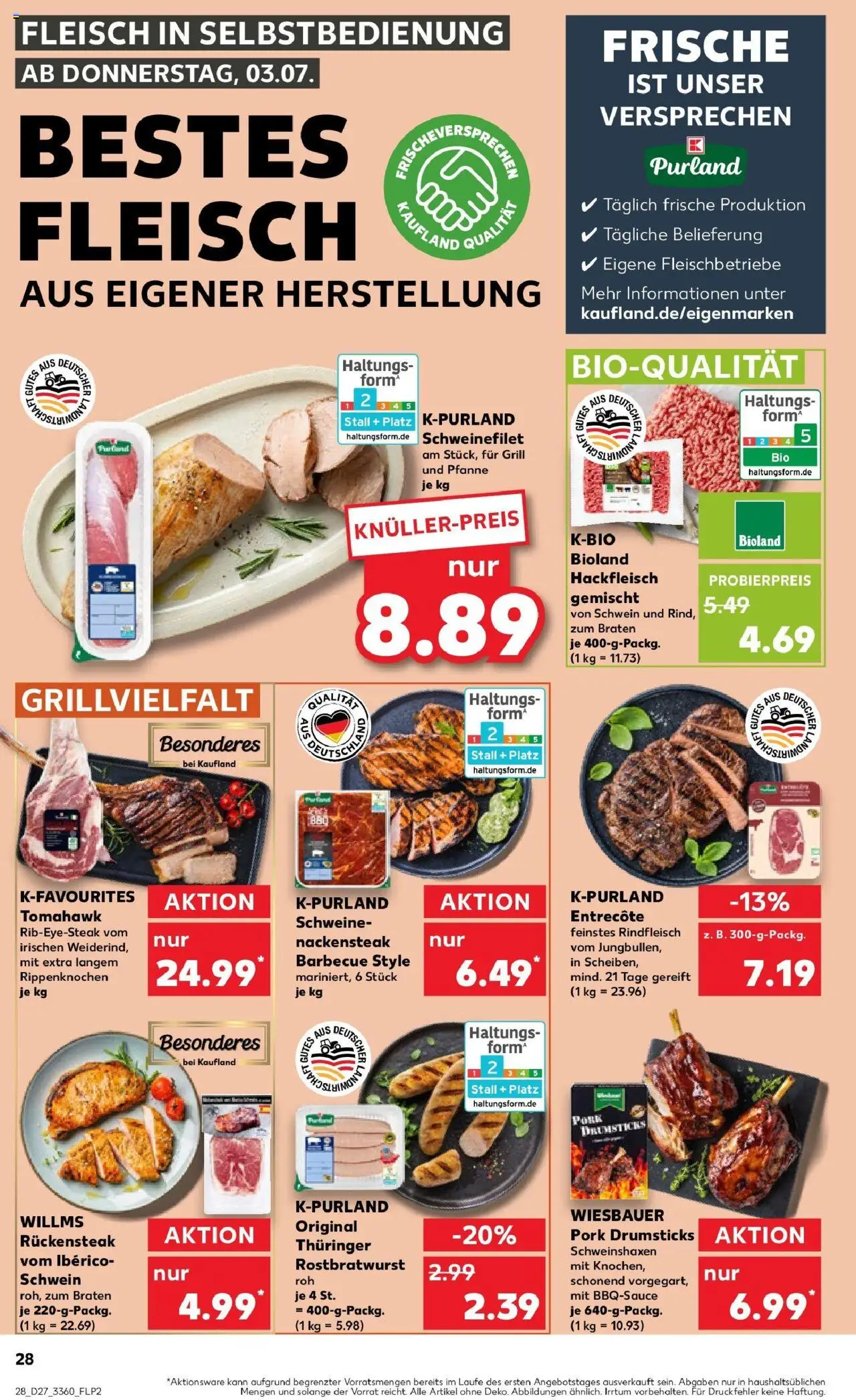 Kaufland prospekt Spremberg	 - gültig ab dem 03.07.2025 | Seite: 28 | Produkte: Schweinefilet, Rindfleisch, Steak, Hackfleisch