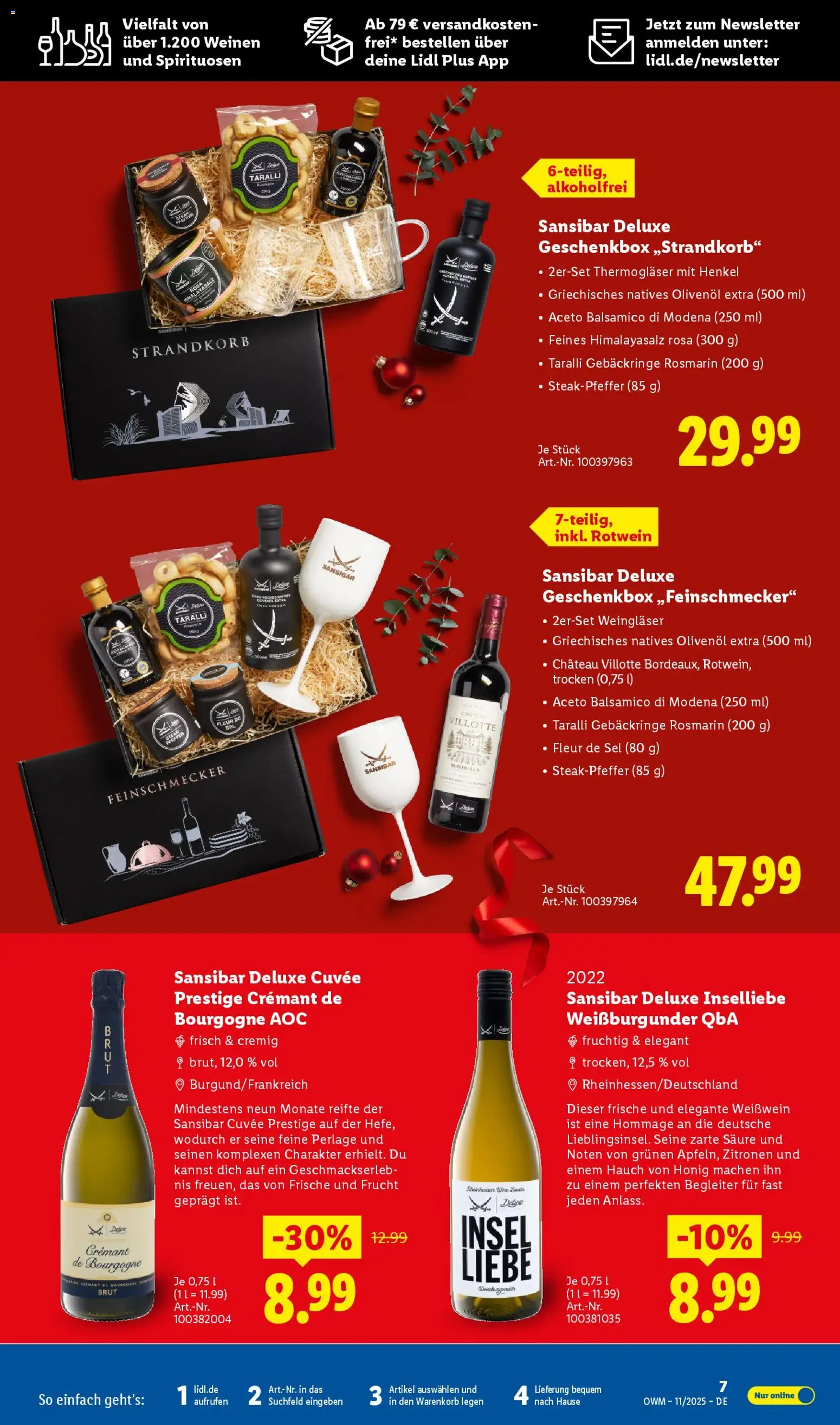 Lidl  Wein & Spirituosen – gültig ab 01.11.2025 | Seite: 7 | Produkte: Weißwein, Rotwein, Olivenol, Pfeffer