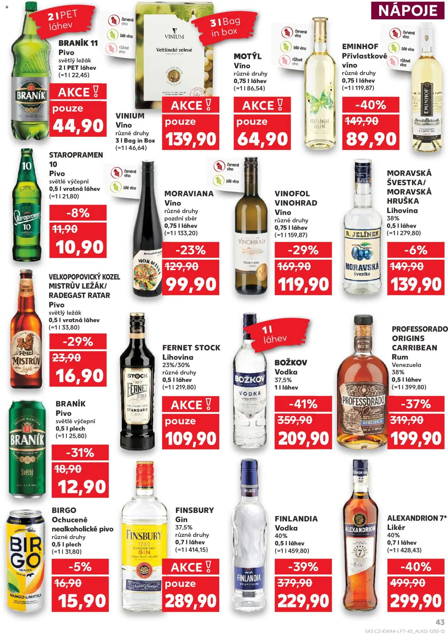 Kaufland leták - Kolín od 29.10.2025 | Strana: 43 | Produkty: Rum, Víno, Braník 11, Láhev