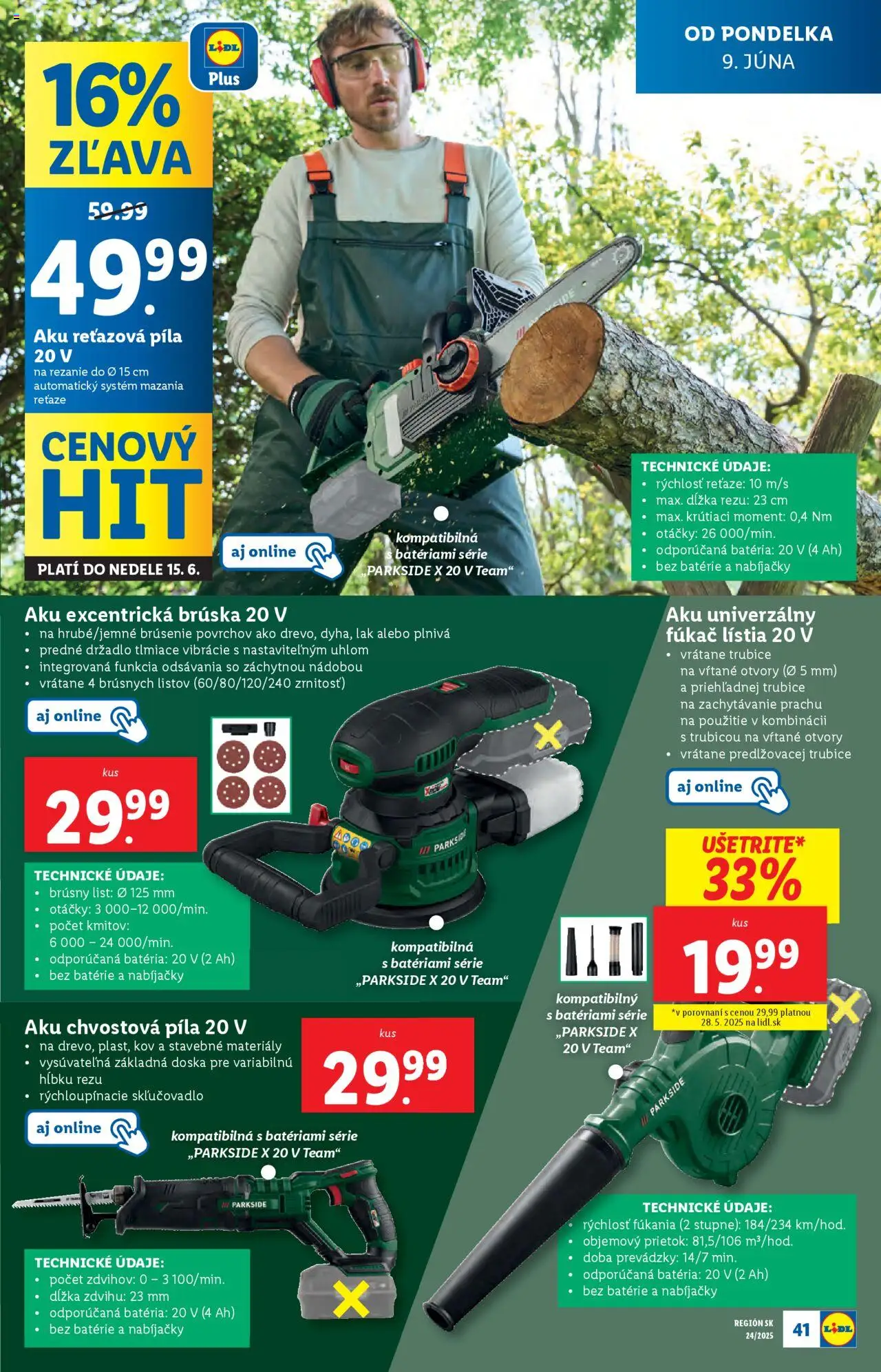 Lidl leták │ platný od 09.06.2025 | Strana: 45 | Produkty: Aku reťazová píla, Reťazová píla, Píla, Aku