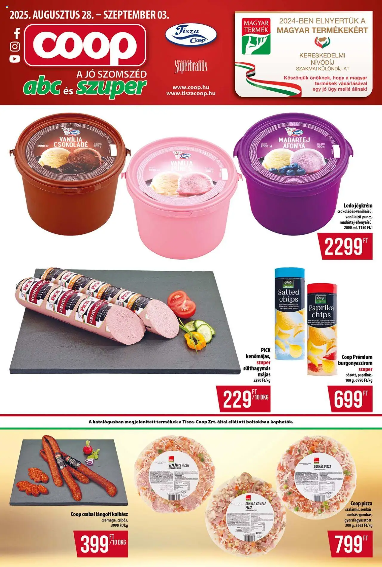 COOP akciós ujság - amely érvényes a következő dátumtól: 28.08.2025 | Oldal: 1 | Termékek: Áfonya, Kolbász, Kenőmájas, Csokoládé
