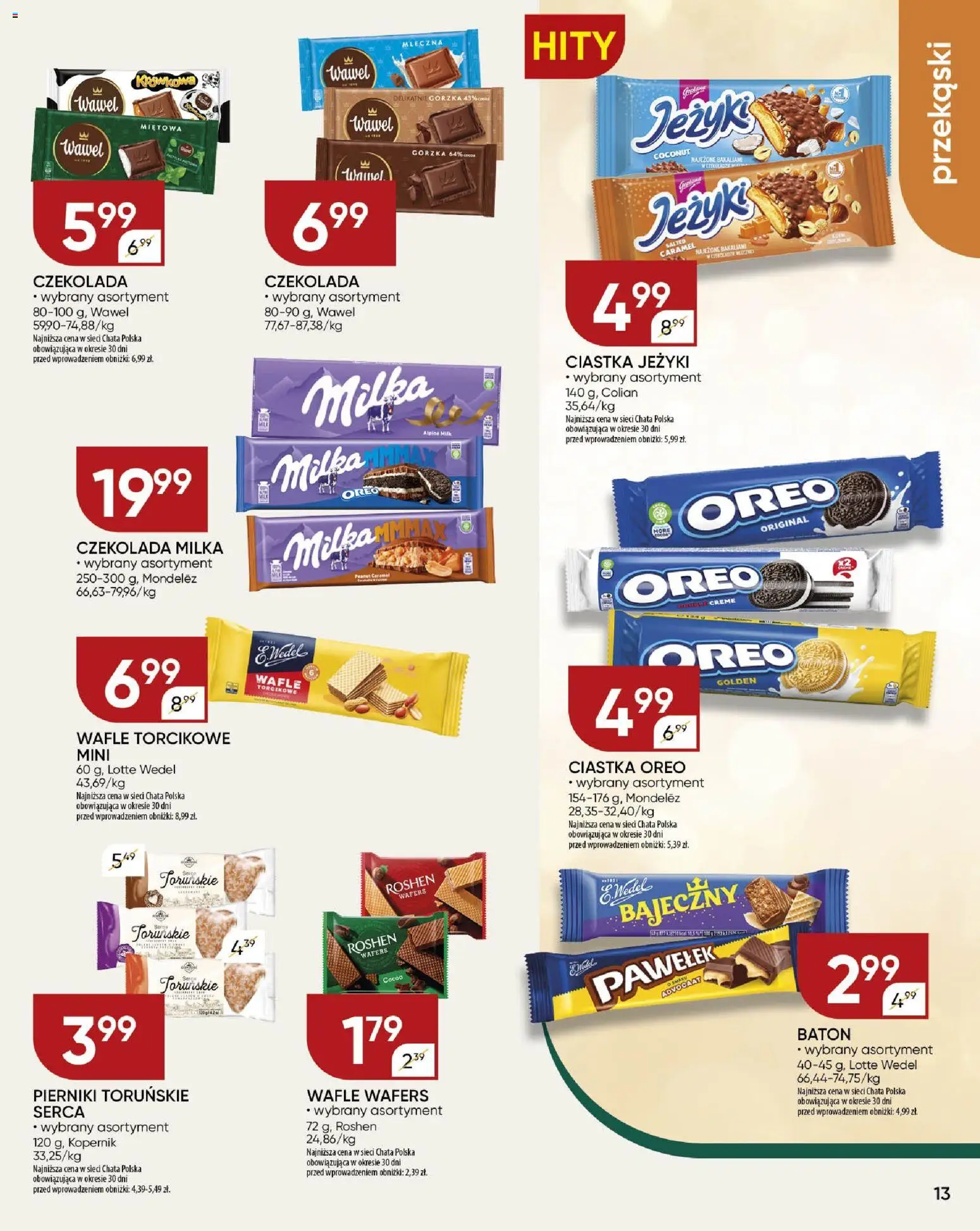 Chata Polska Gazetka od 08.01.2026 | Strona: 13 | Produkty: Wafle, Czekolada milka, Baton, Czekolada