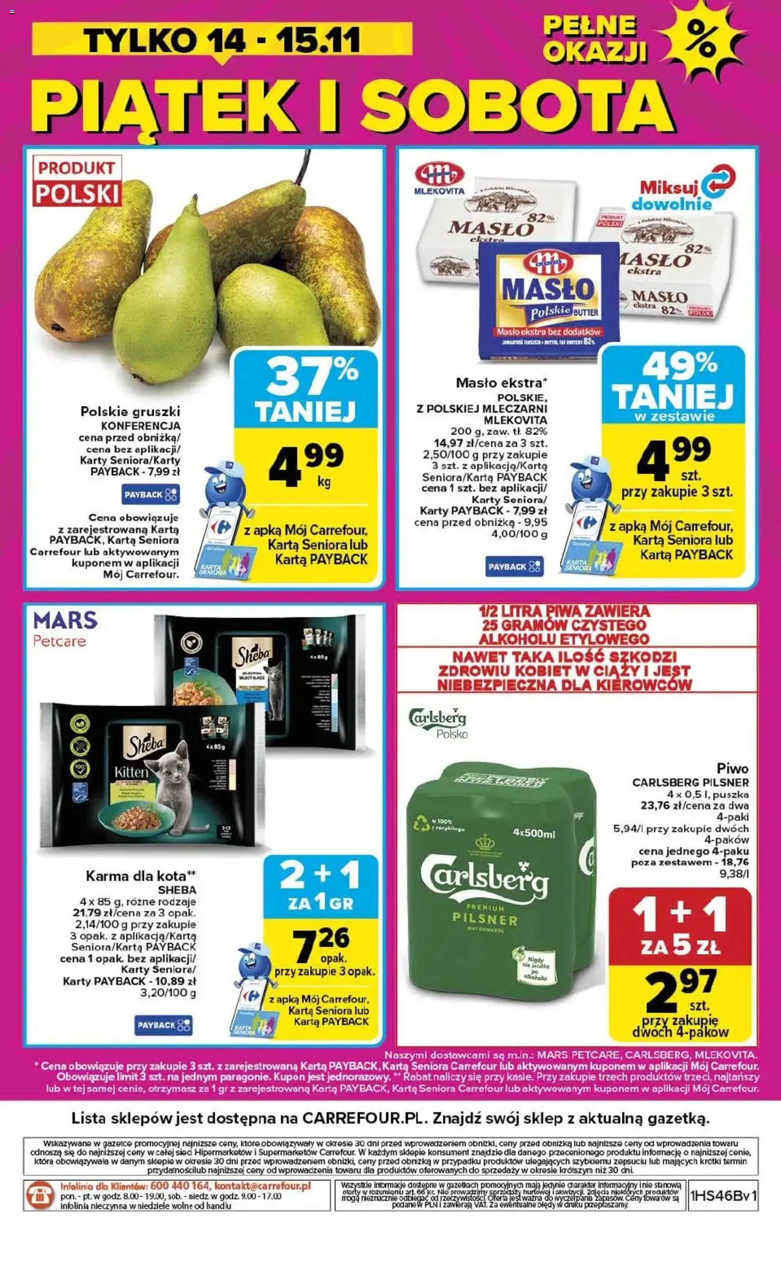 Carrefour Gazetka - Weekend okazji od 13.11.2025 | Strona: 9 | Produkty: Karta, Masło, Karma dla kota, Piwo Carlsberg