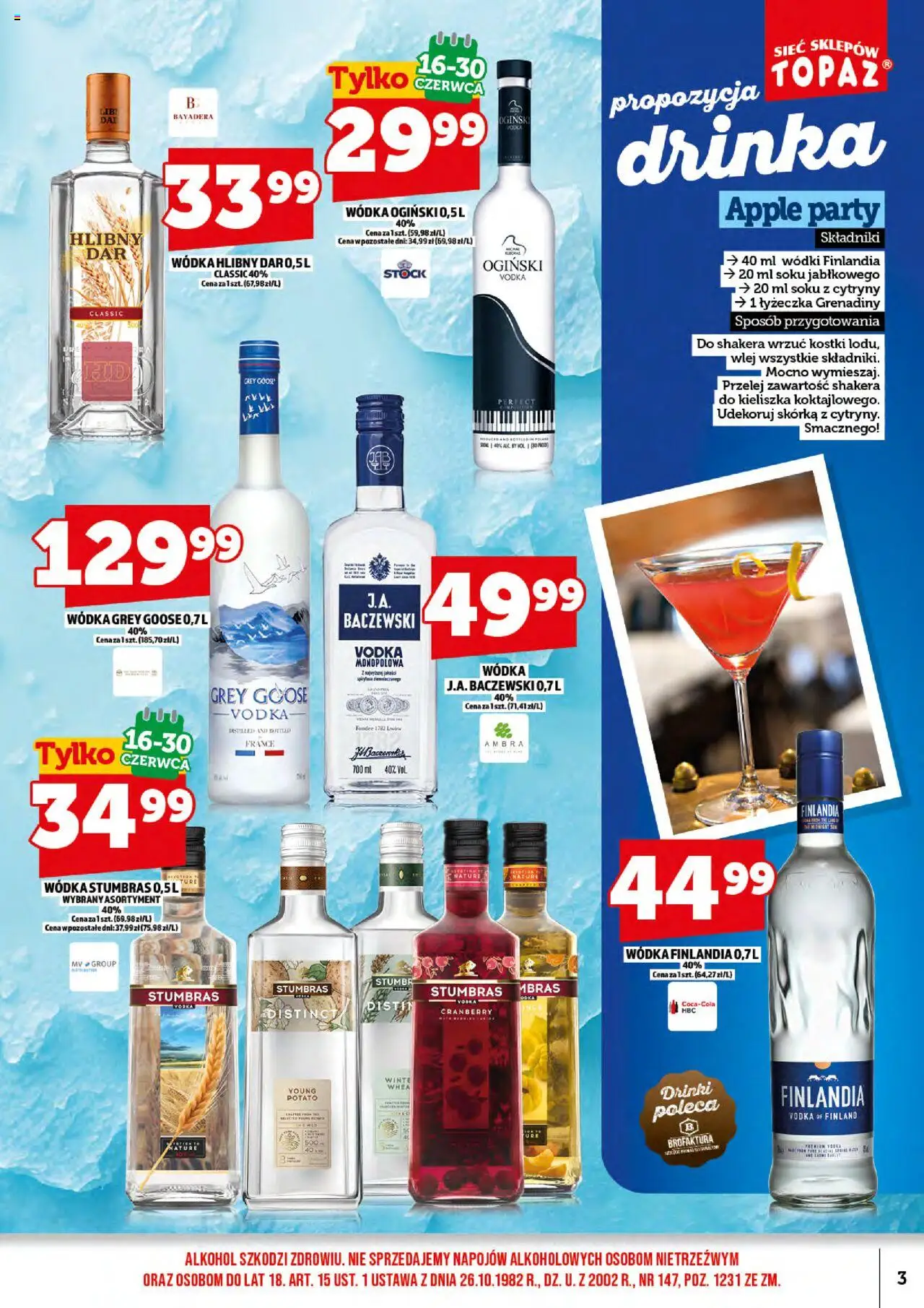 Topaz Gazetka alkoholowa od 01.06.2025 | Strona: 5 | Produkty: Ogiński, Wódka finlandia, Wódka Ogiński, Wódka Stumbras