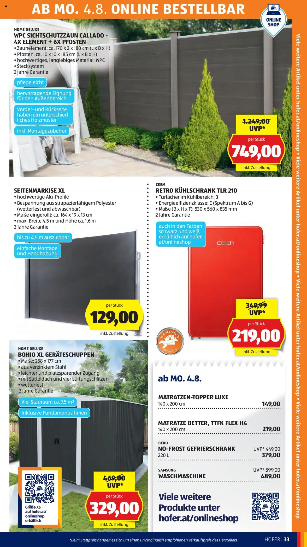 Hofer Flugblatt gültig ab 01.08.2025 | Seite: 37 | Produkte: Kühlschrank, Gefrierschrank, Matratze, Samsung