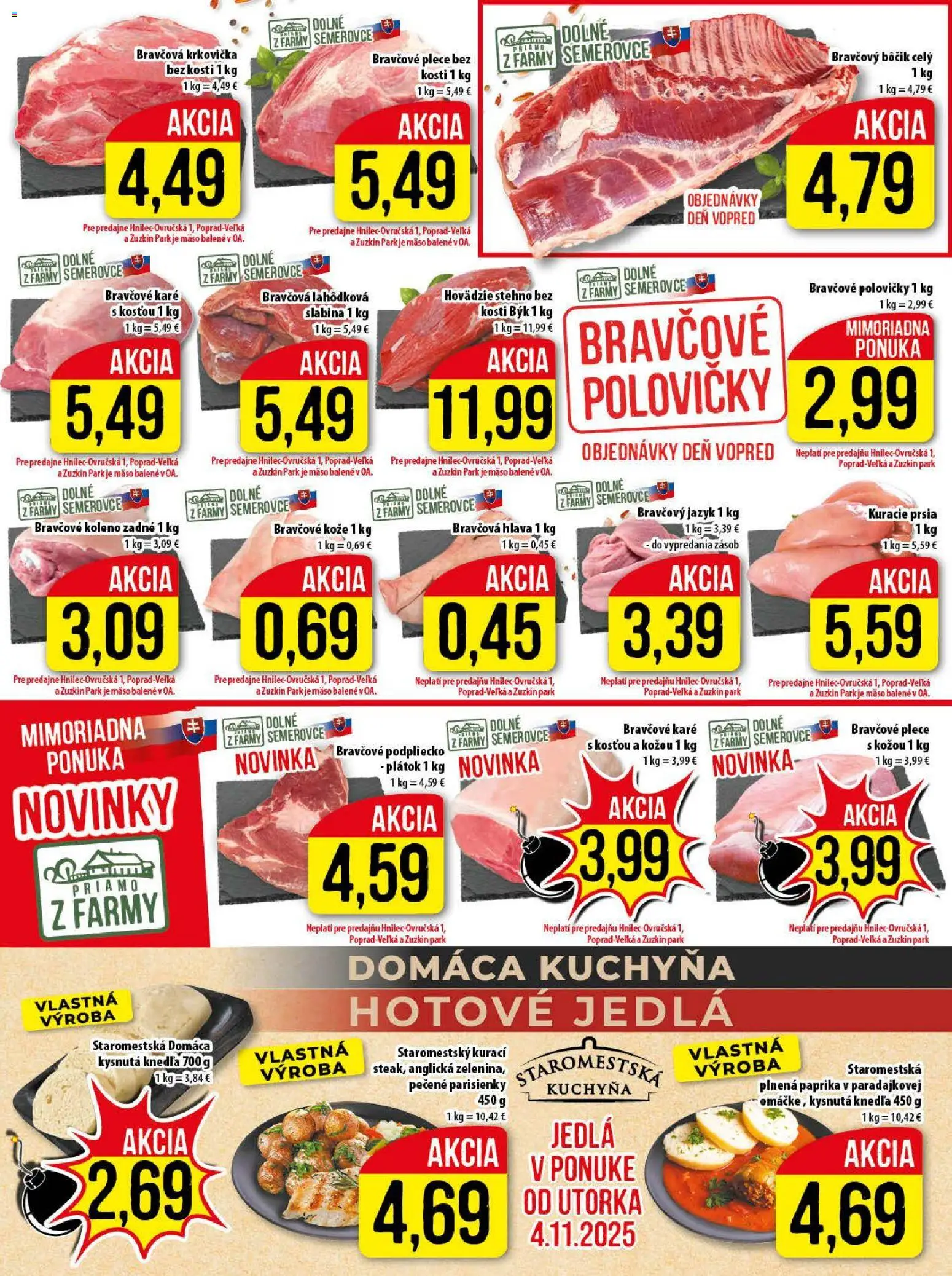 Nové Klas akcie – leták je platný od 03.11.2025 | Strana: 5 | Produkty: Kuchyňa, Bravčové plece, Kuracie prsia, Krkovička