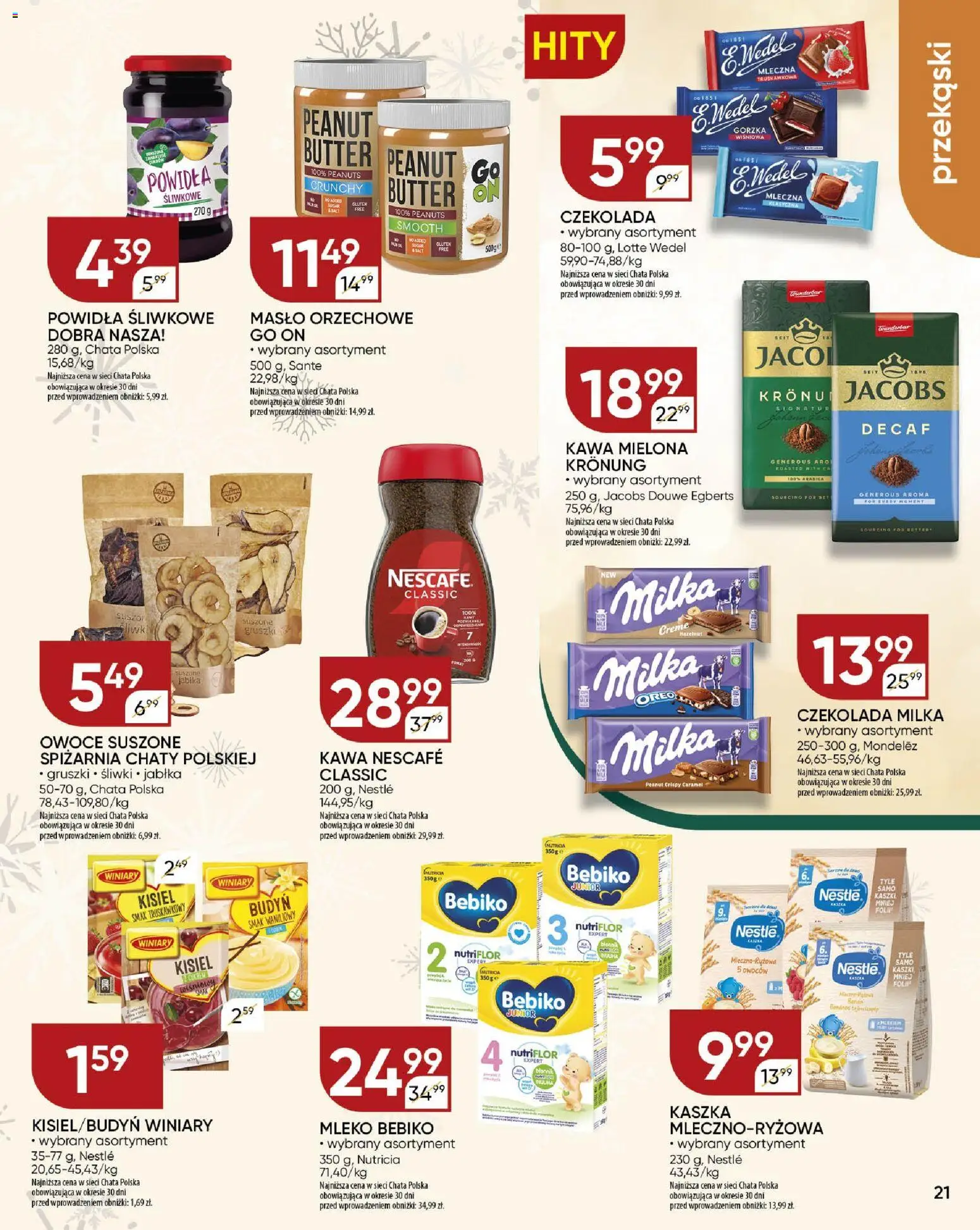 Chata Polska Gazetka od 04.12.2025 | Strona: 21 | Produkty: Powidła śliwkowe, Czekolada milka, Masło, Owoce