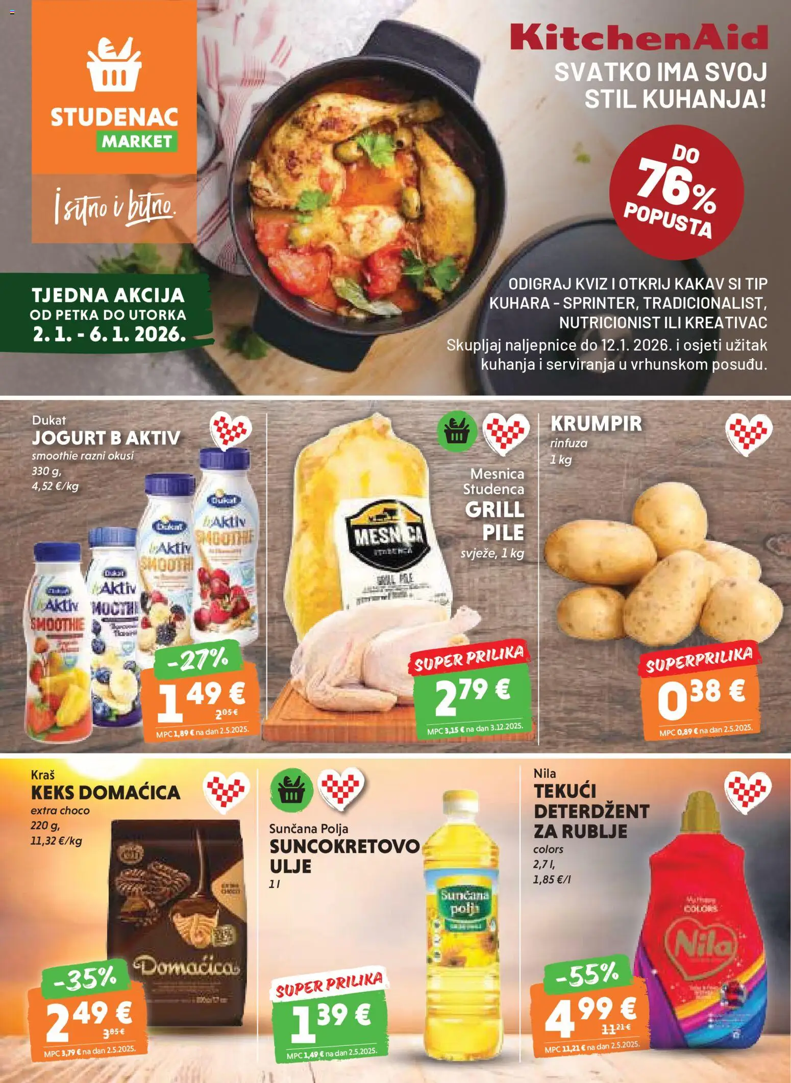 Studenac katalog | vrijedi od 02.01.2026 | Stranica: 1 | Proizvodi: Jogurt, Ulje, Keks, Nila