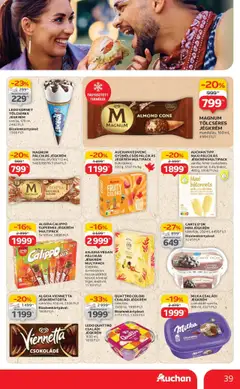 Auchan akciós ujság - amely érvényes a következő dátumtól: 10.07.2025 | Oldal: 39 | Termékek: Magnum, Jégkrémtorta, Vegán, Pálcikás jégkrém