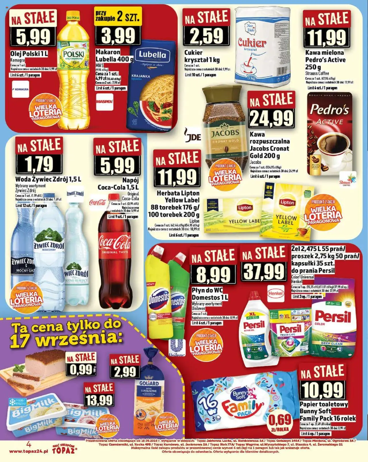 Topaz Gazetka - Ceny małe na stałe od 18.09.2025 | Strona: 4 | Produkty: Pesto, Herbata lipton, Makaron, Woda