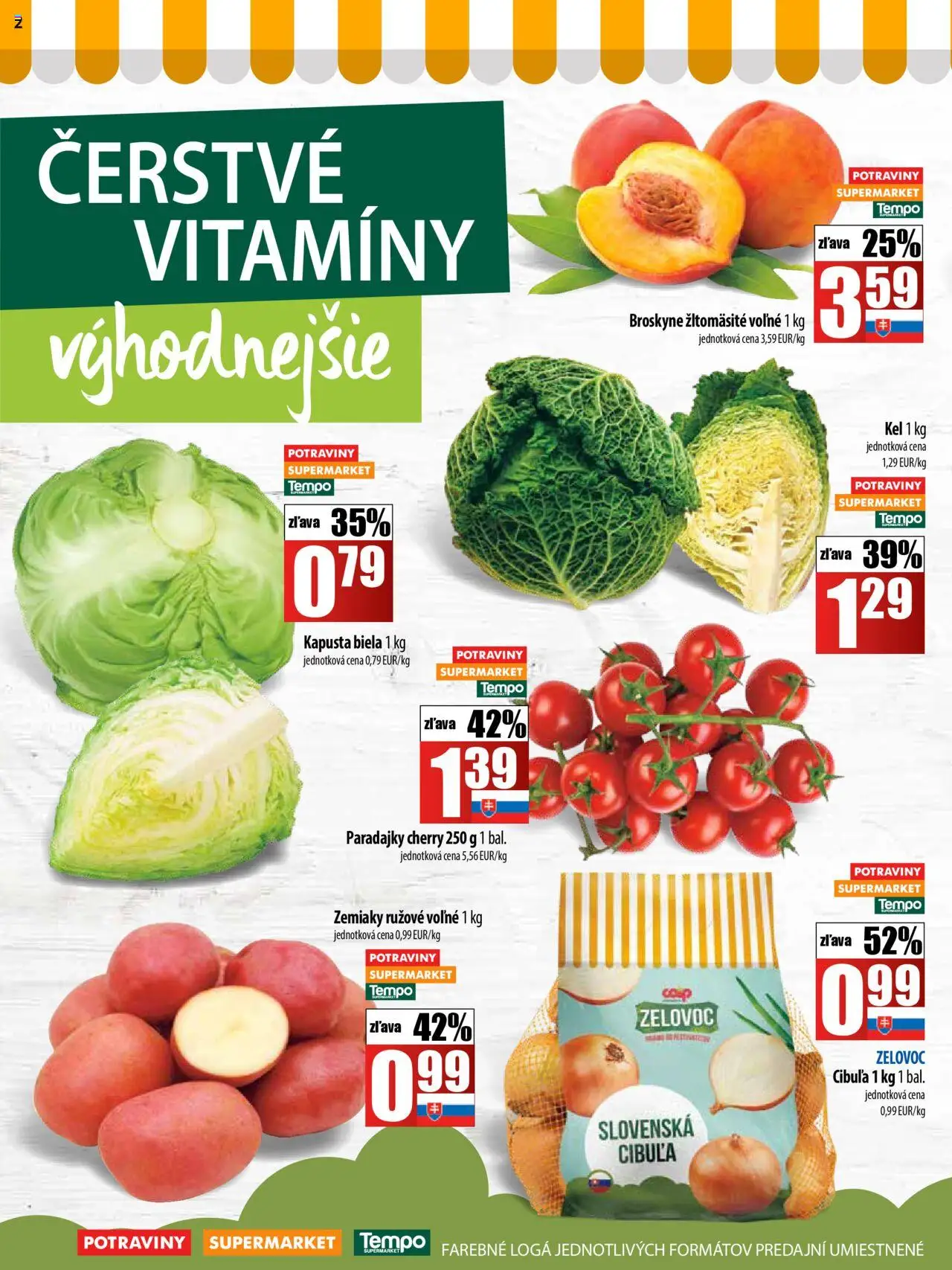 COOP Jednota leták │ platný od 24.07.2025 | Strana: 2 | Produkty: Kel, Paradajky, Zemiaky, Broskyne