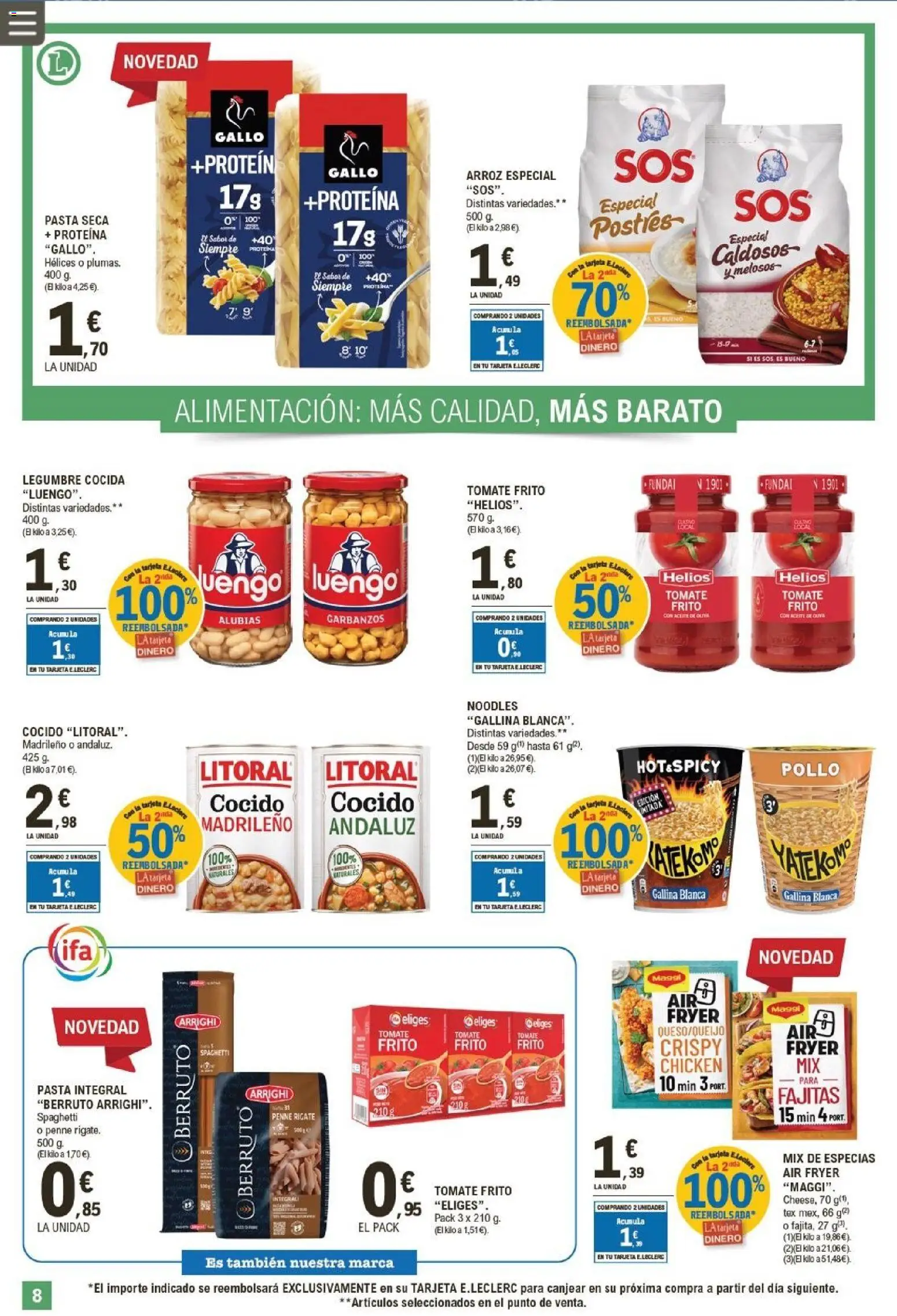 E.Leclerc folleto │ válido desde el 05.11.2025 | Página: 8 | Productos: Aceite, Arroz, Pasta
