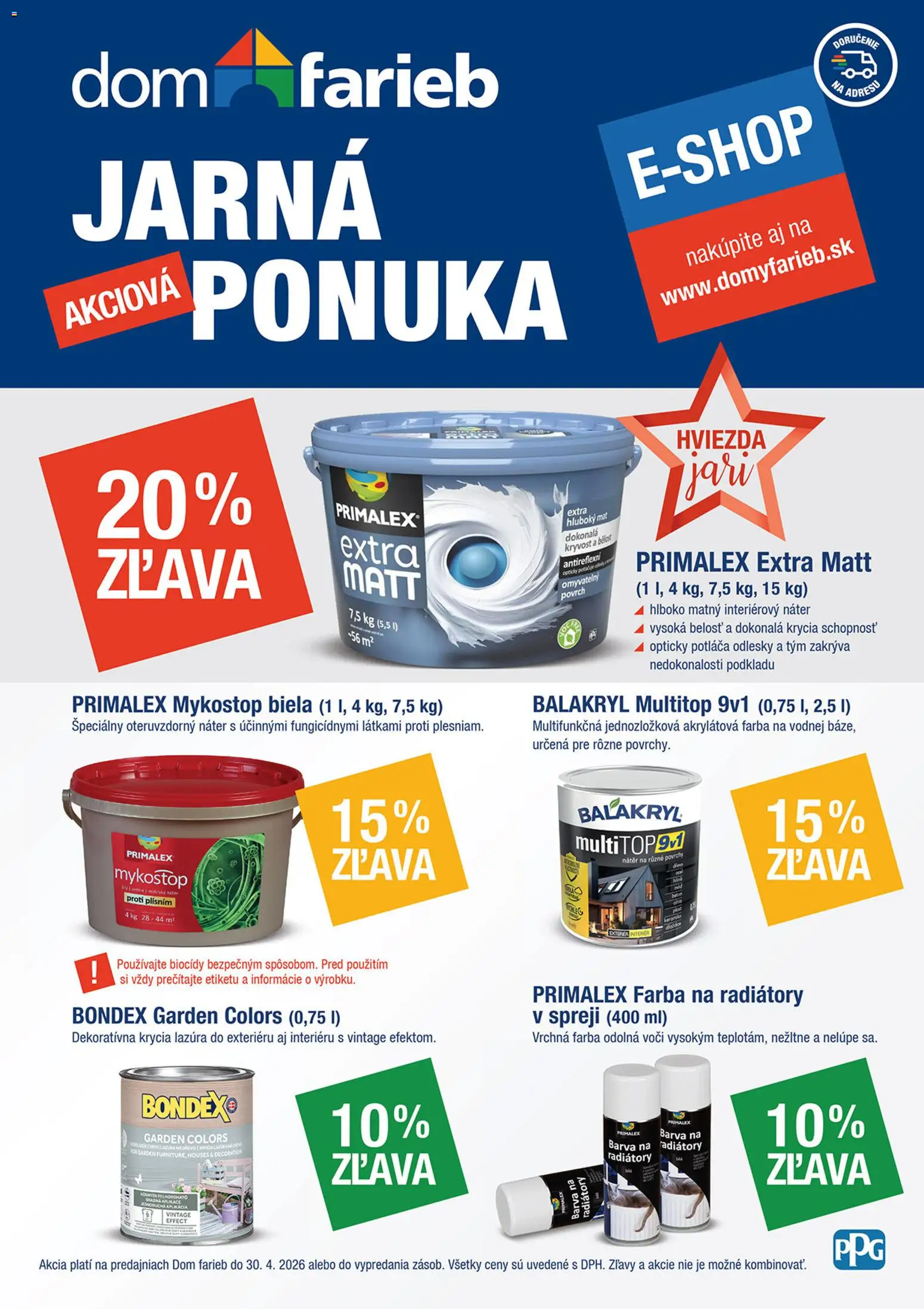 Nové Dom farieb akcie – leták je platný od 03.03.2026 | Strana: 1 | Produkty: Radiátory, Primalex