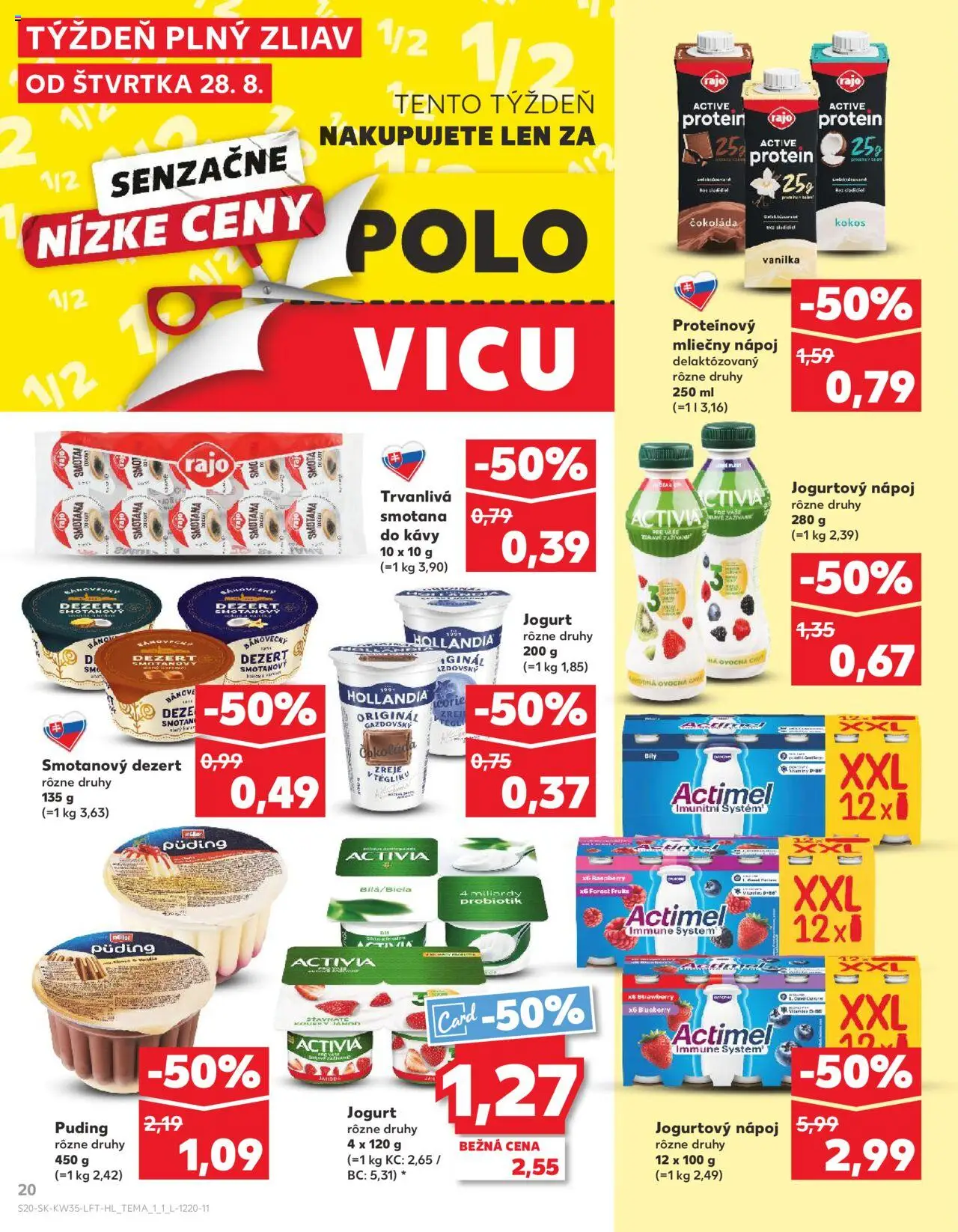 Kaufland SK akciós ujság - amely érvényes a következő dátumtól: 28.08.2025 | Oldal: 20 | Termékek: Puding, Actimel, Protein