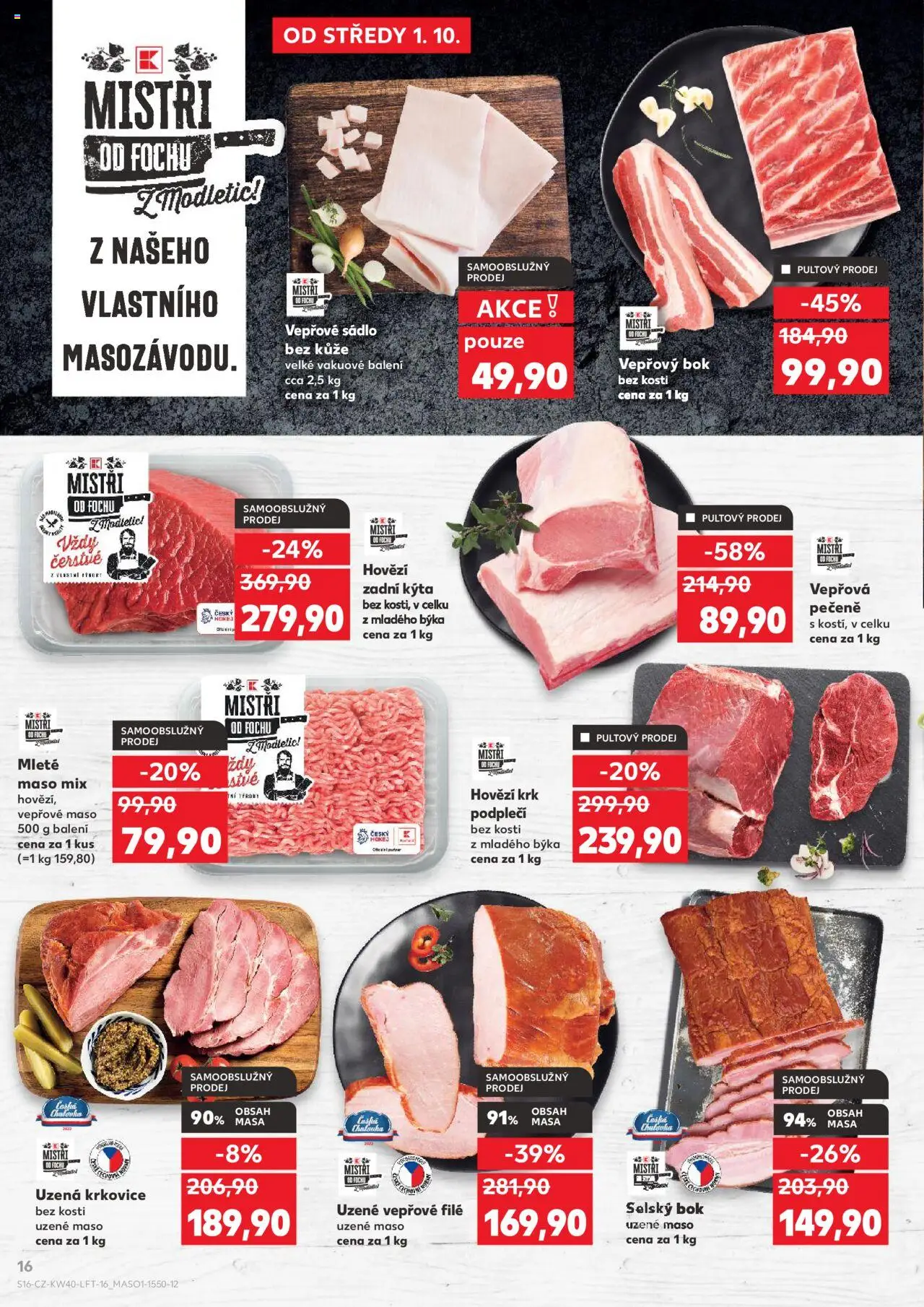 Kaufland leták od 01.10.2025 | Strana: 16 | Produkty: Vepřový bok, Krkovice bez kosti, Mleté maso, Kýta