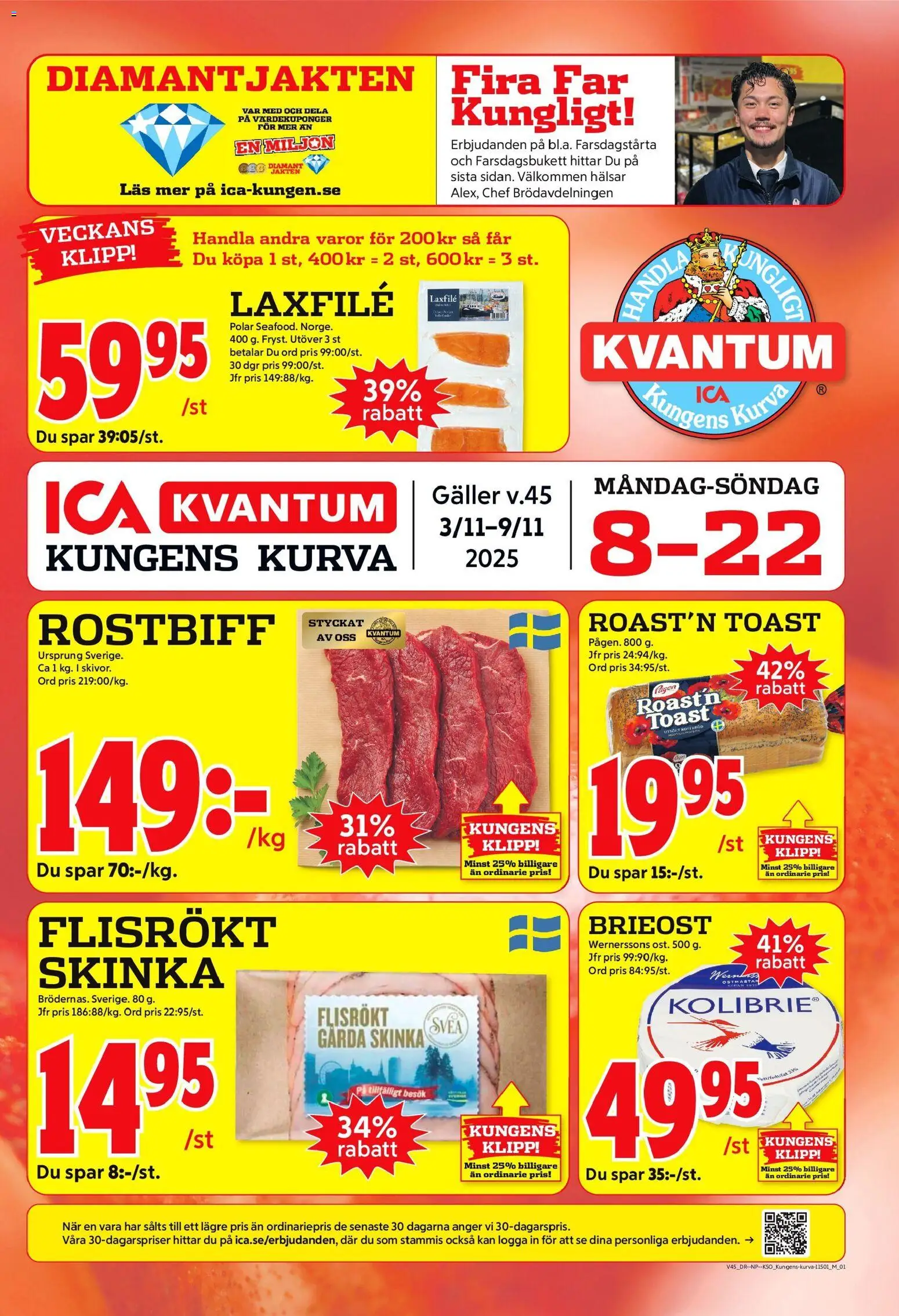 ICA Kvantum reklamblad aktuell från 03.11.2025 | Sida: 1 | Produkter: Galler, Brieost, Skinka