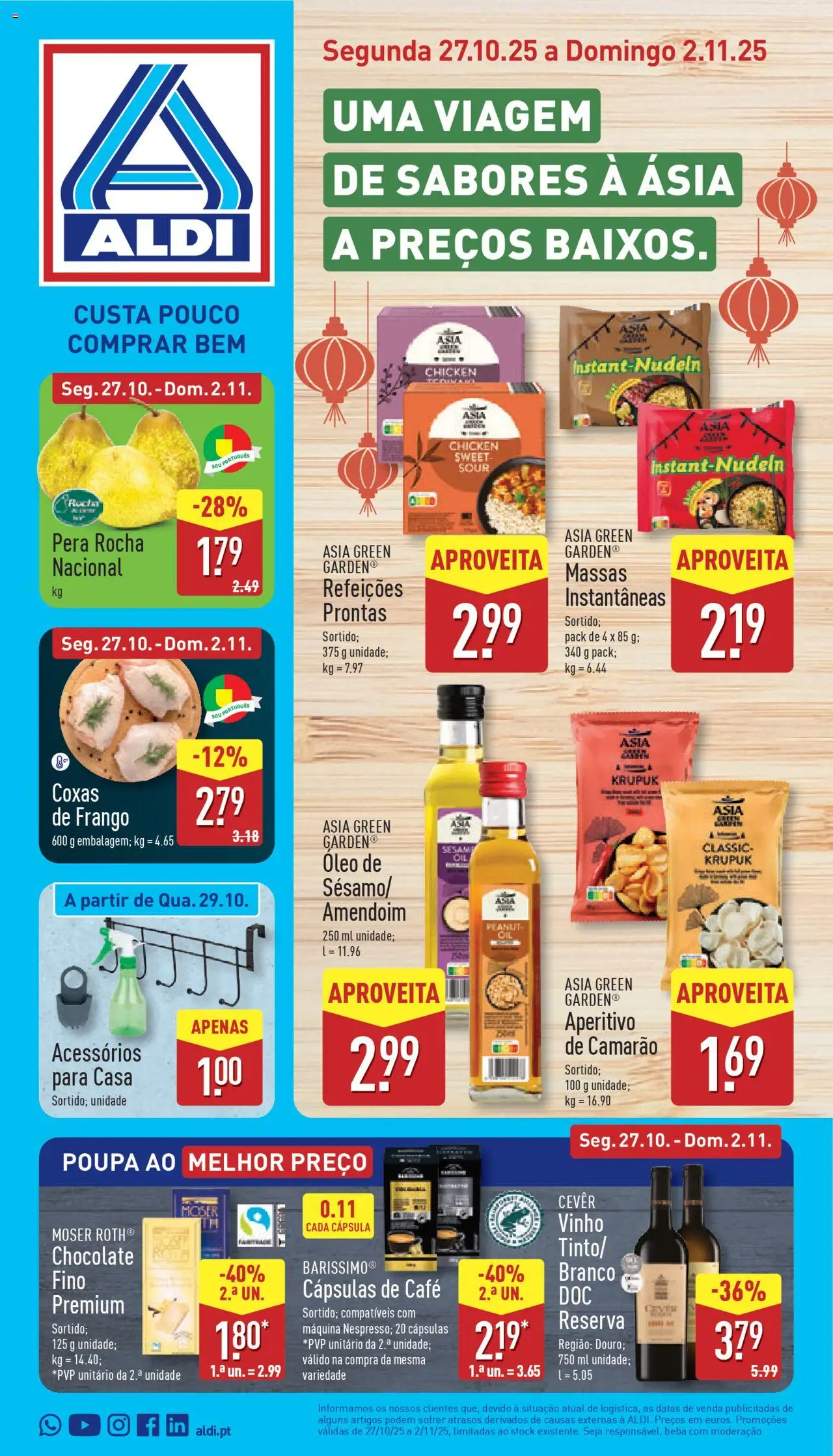 Aldi folheto │ válido de 27.10.2025 | Página: 1 | Produtos: Frango, Café, Chocolate, Vinho
