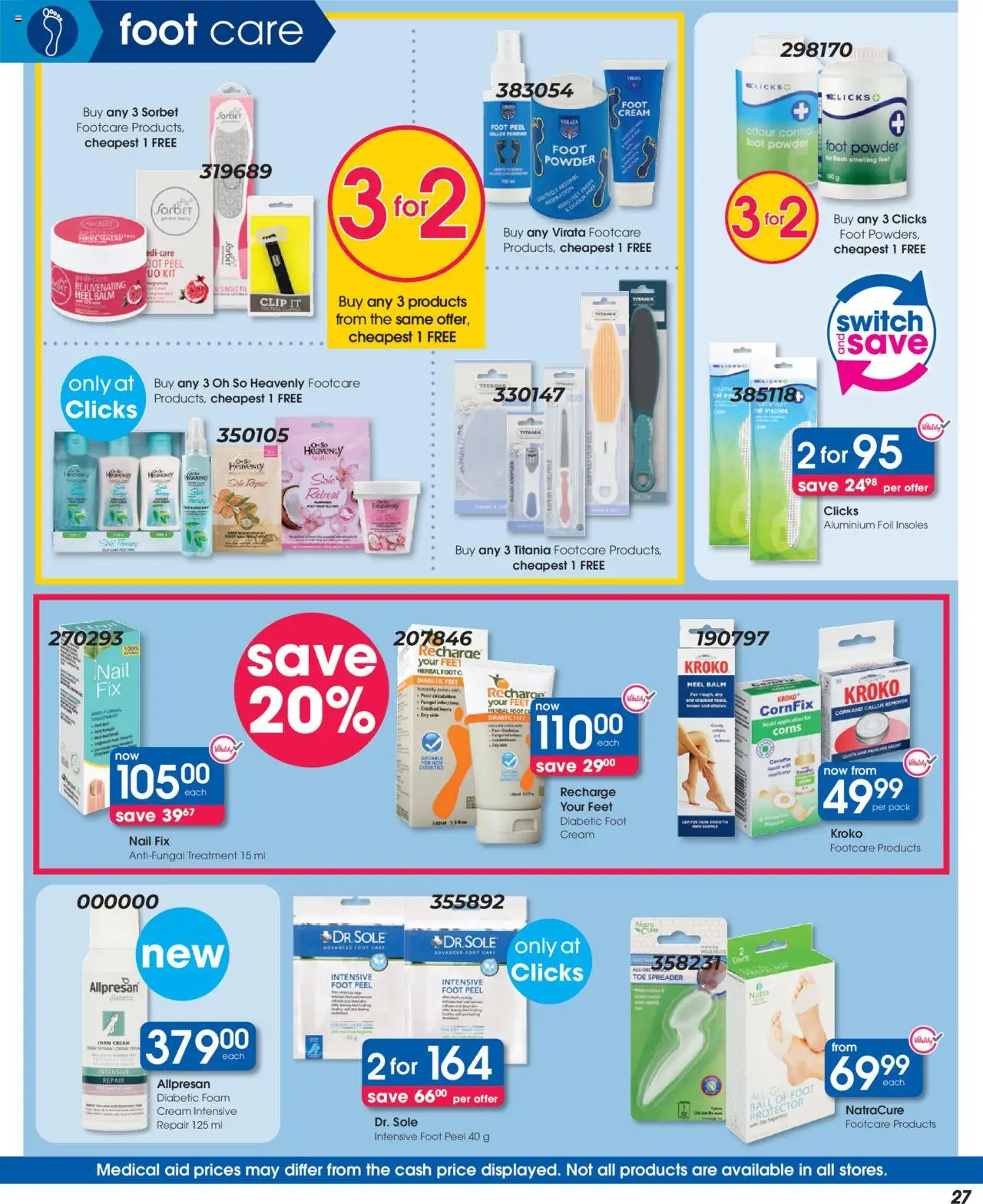 Clicks Specials │ valid from 21.08.2025 | Page: 27 | Products: Heel balm, Powder, Switch, Foam