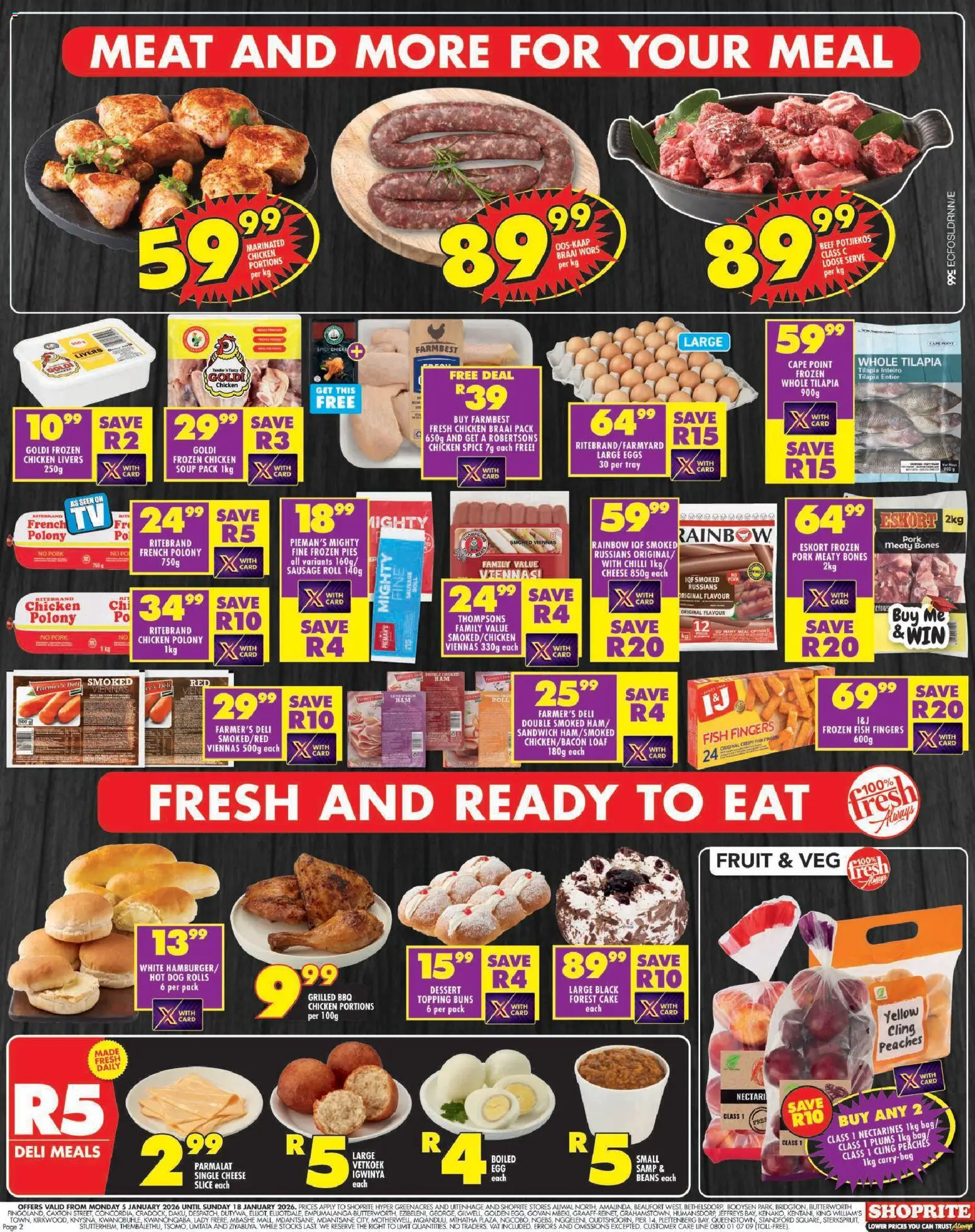 New Shoprite catalogue – valid from 05.01.2026 | Page: 2 | Products: Chicken, Fish, Soup, Chilli