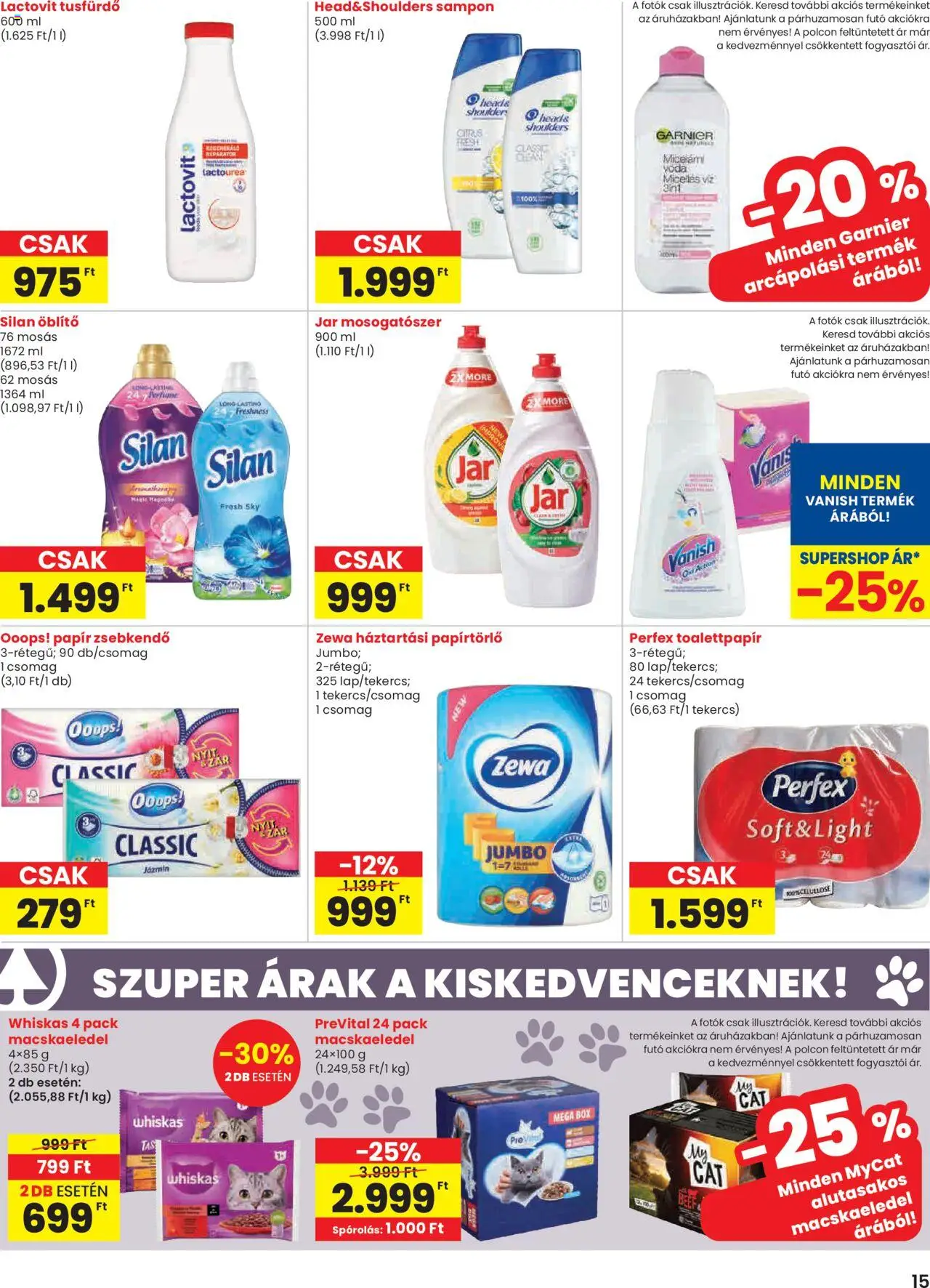 Spar akciós ujság - amely érvényes a következő dátumtól: 24.10.2025 | Oldal: 15 | Termékek: Jar mosogatószer, Papírtörlő, Whiskas, Mosogatószer