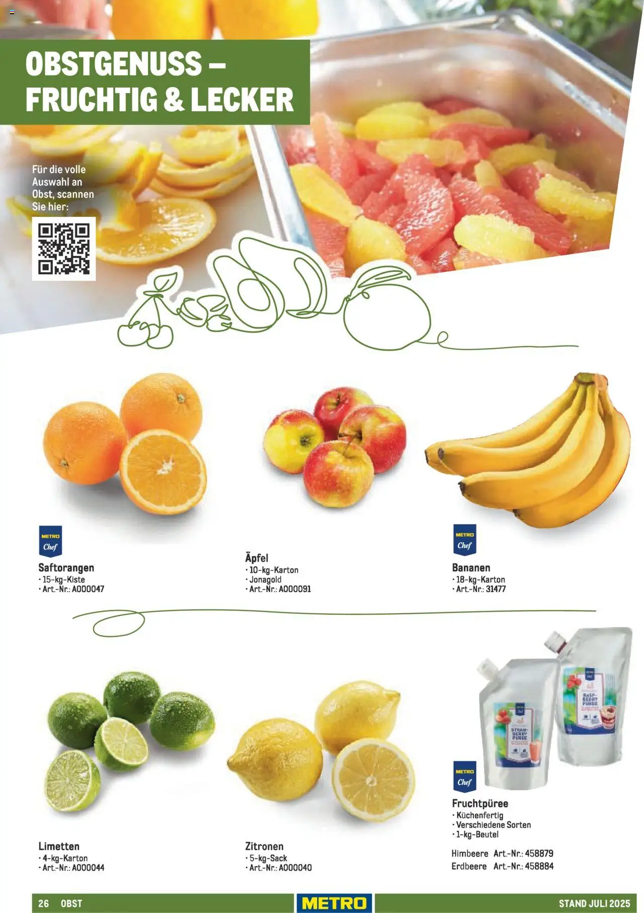 Metro - Sortimentskatalog Lieferservice – gültig ab 31.07.2025 | Seite: 26 | Produkte: Limetten, Äpfel, Bananen, Obst