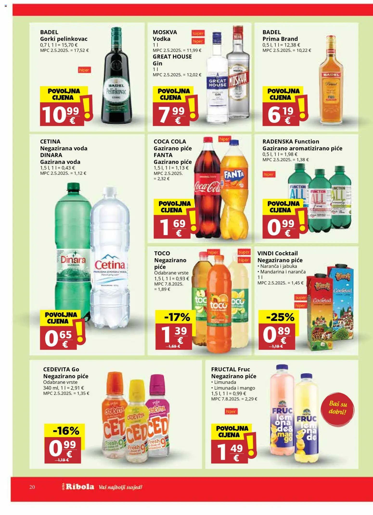 Ribola katalog | vrijedi od 28.01.2026 | Stranica: 20 | Proizvodi: Pelinkovac, Coca cola, Radenska, Voda