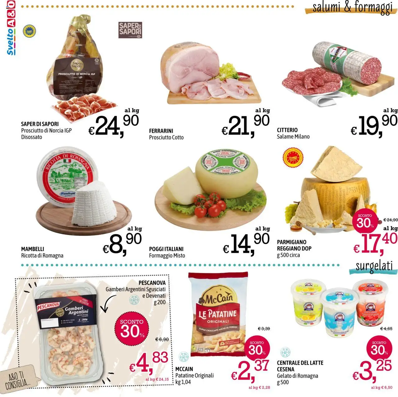 Volantino A&O del 02.10.2025 | Pagina: 2 | Prodotti: Patatine, Latte, Prosciutto, Ricotta