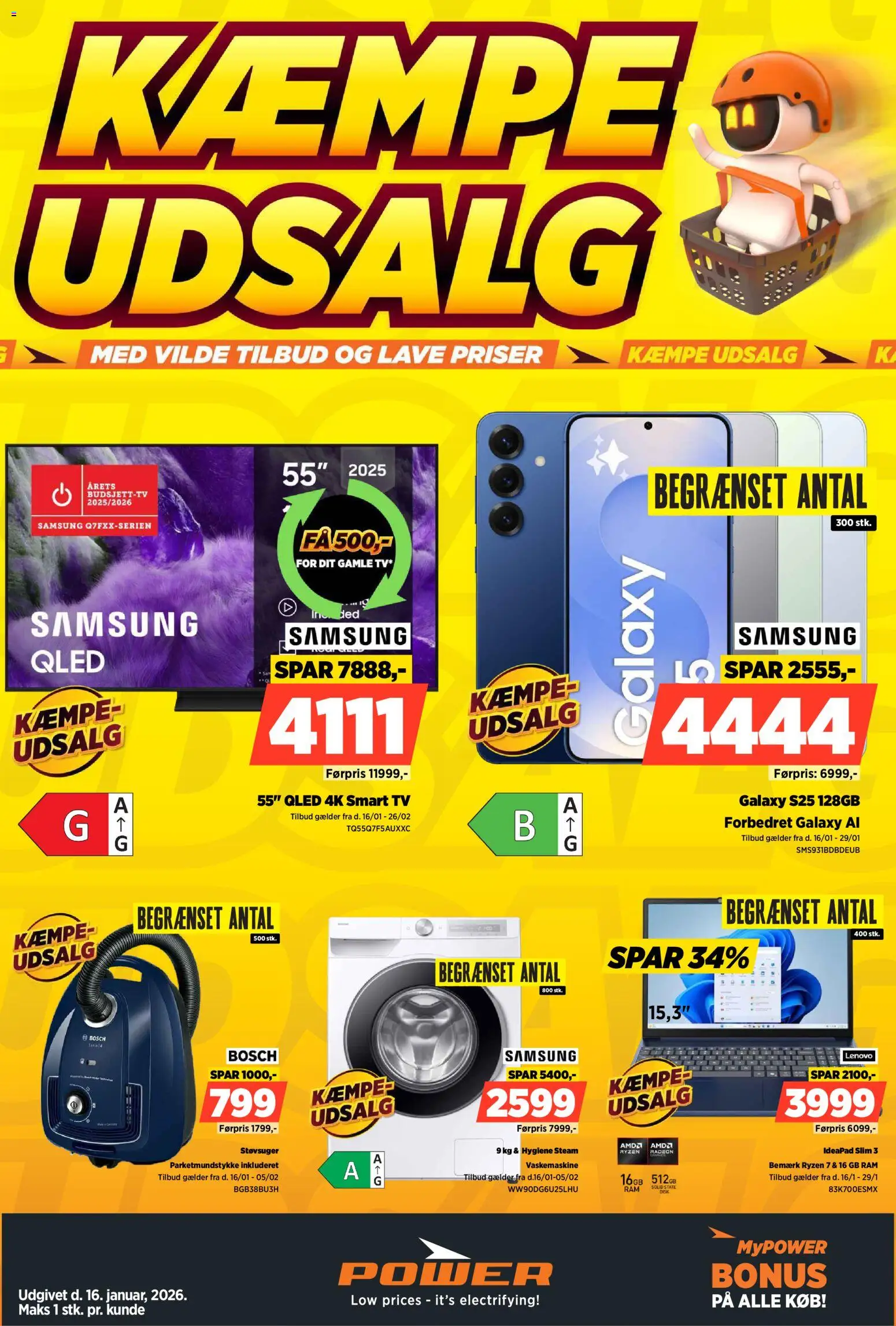 Power tilbudsavis – gyldig fra 16.01.2026 | Side: 1 | Produkter: RAM, Smart TV, Vaskemaskine, Støvsuger