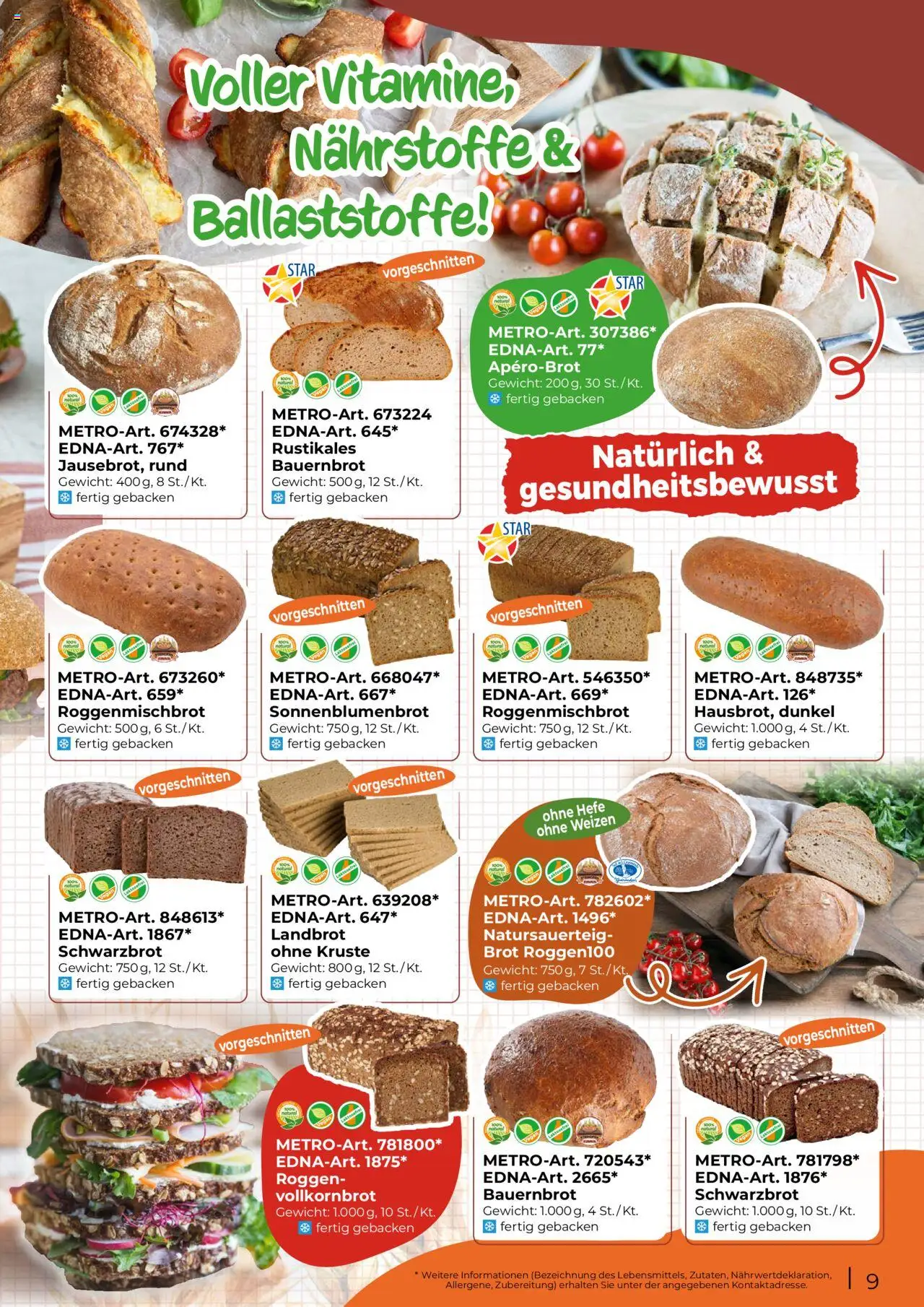 Metro  Edna Foodservice – gültig ab 01.10.2025 | Seite: 9 | Produkte: Gewicht, Vollkornbrot, Brot