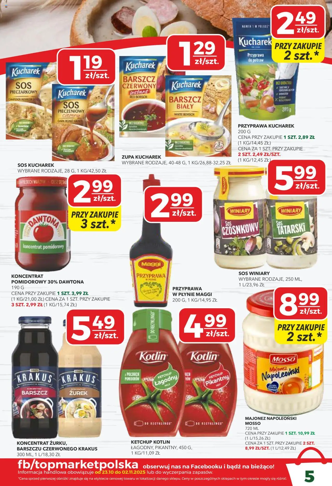Top Market Gazetka od 23.10.2025 | Strona: 5 | Produkty: Koncentrat pomidorowy, Zurek, Majonez, Sos