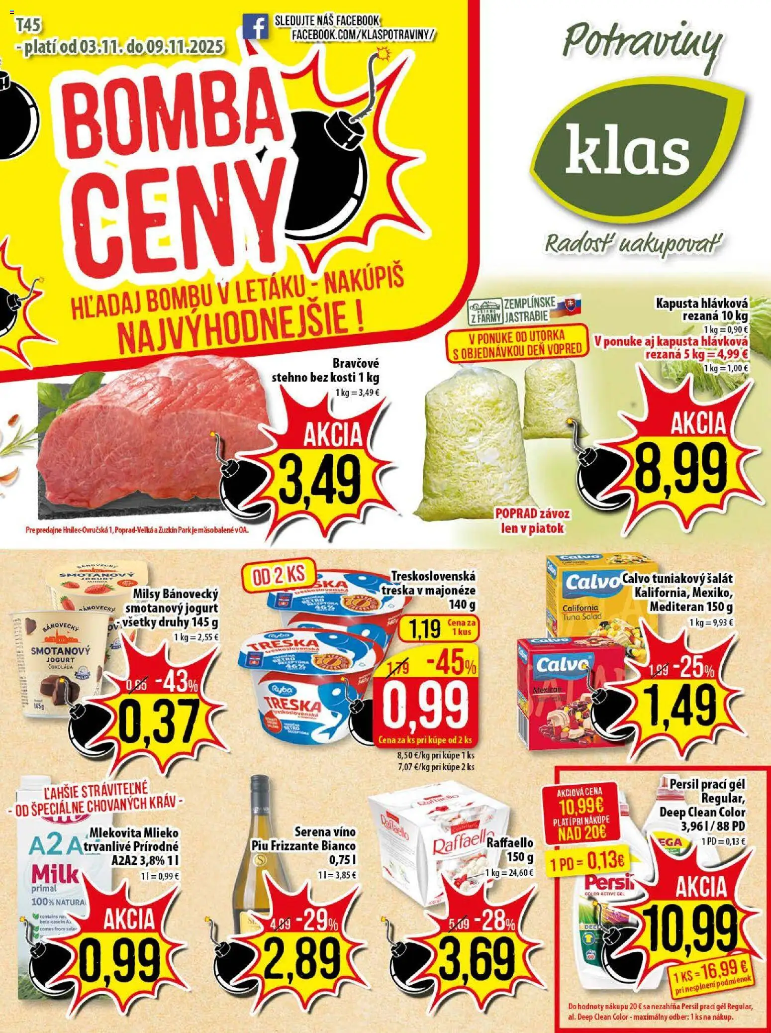Nové Klas akcie – leták je platný od 03.11.2025 | Strana: 1 | Produkty: Víno, Persil, Ryba, Treska