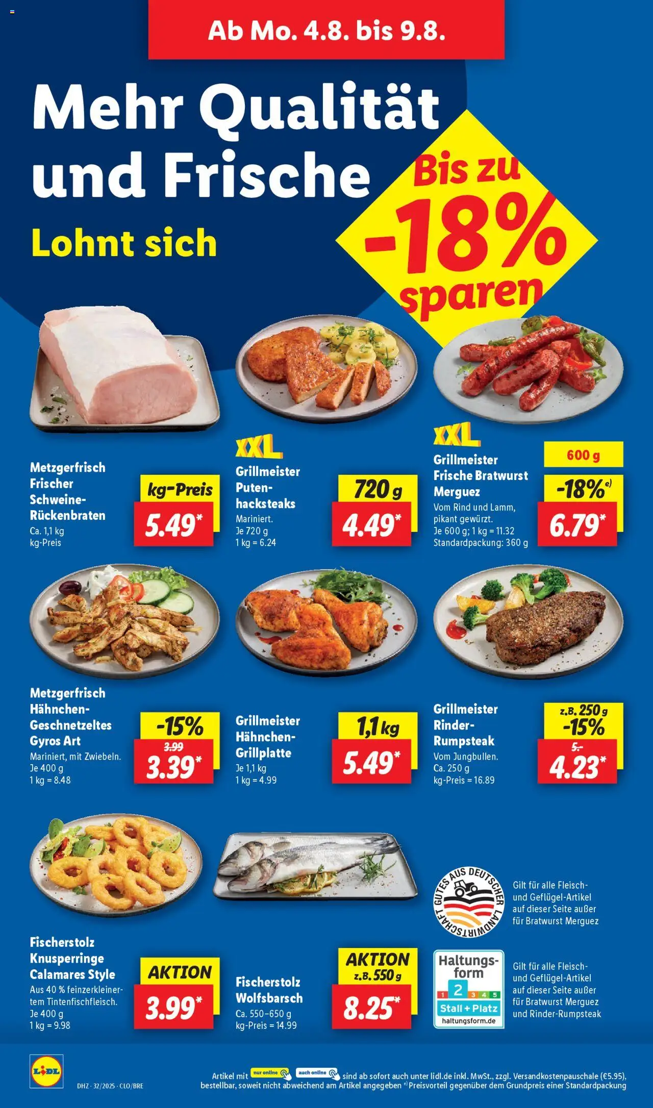 Lidl Prospekt Oldenburg - gültig ab dem 04.08.2025 | Seite: 10 | Produkte: Rumpsteak, Hahnchen, Bratwurst, Fleisch