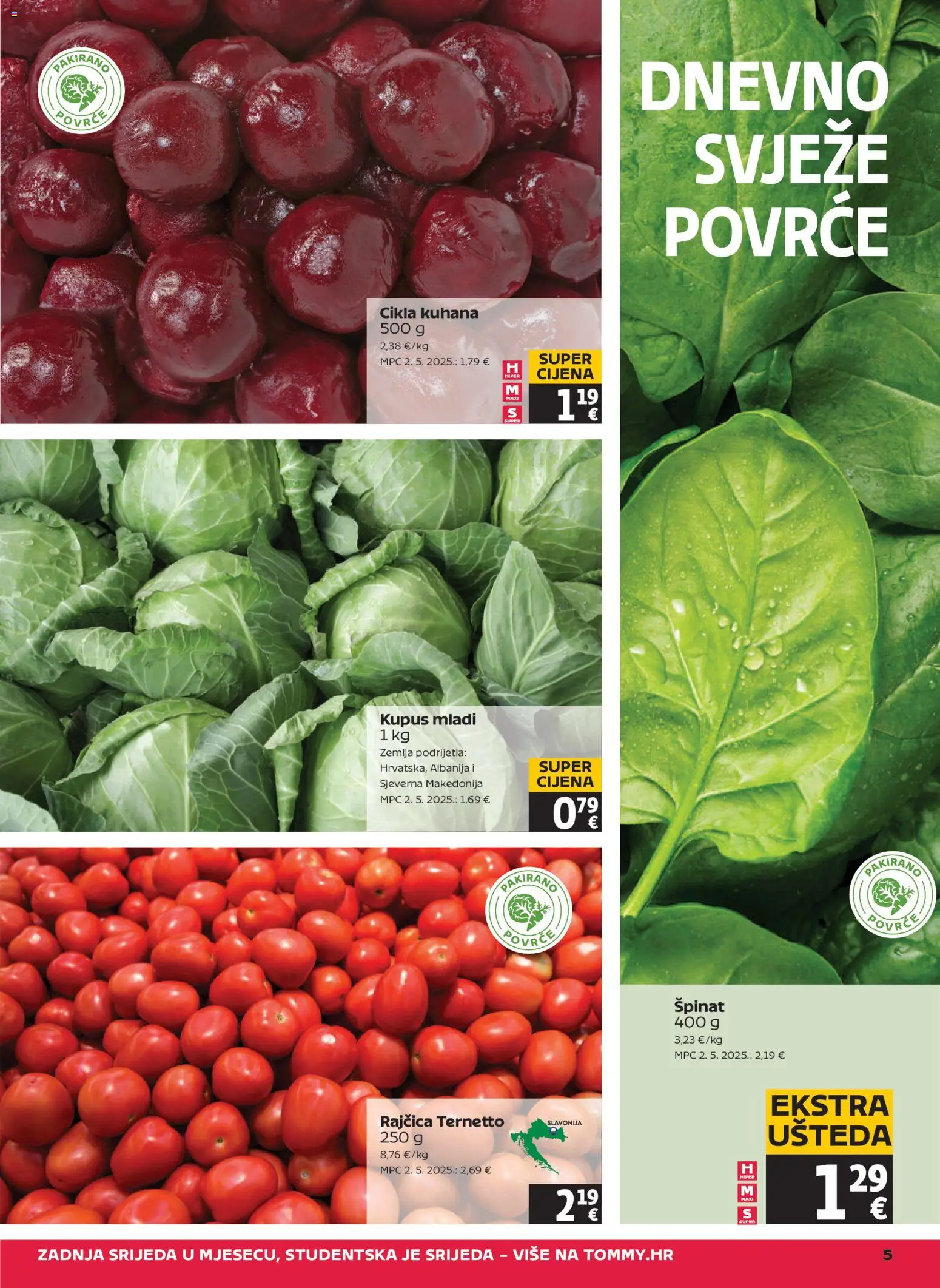 Tommy katalog | vrijedi od 23.04.2026 | Stranica: 5 | Proizvodi: Špinat, Povrće, Cikla, Rajčica