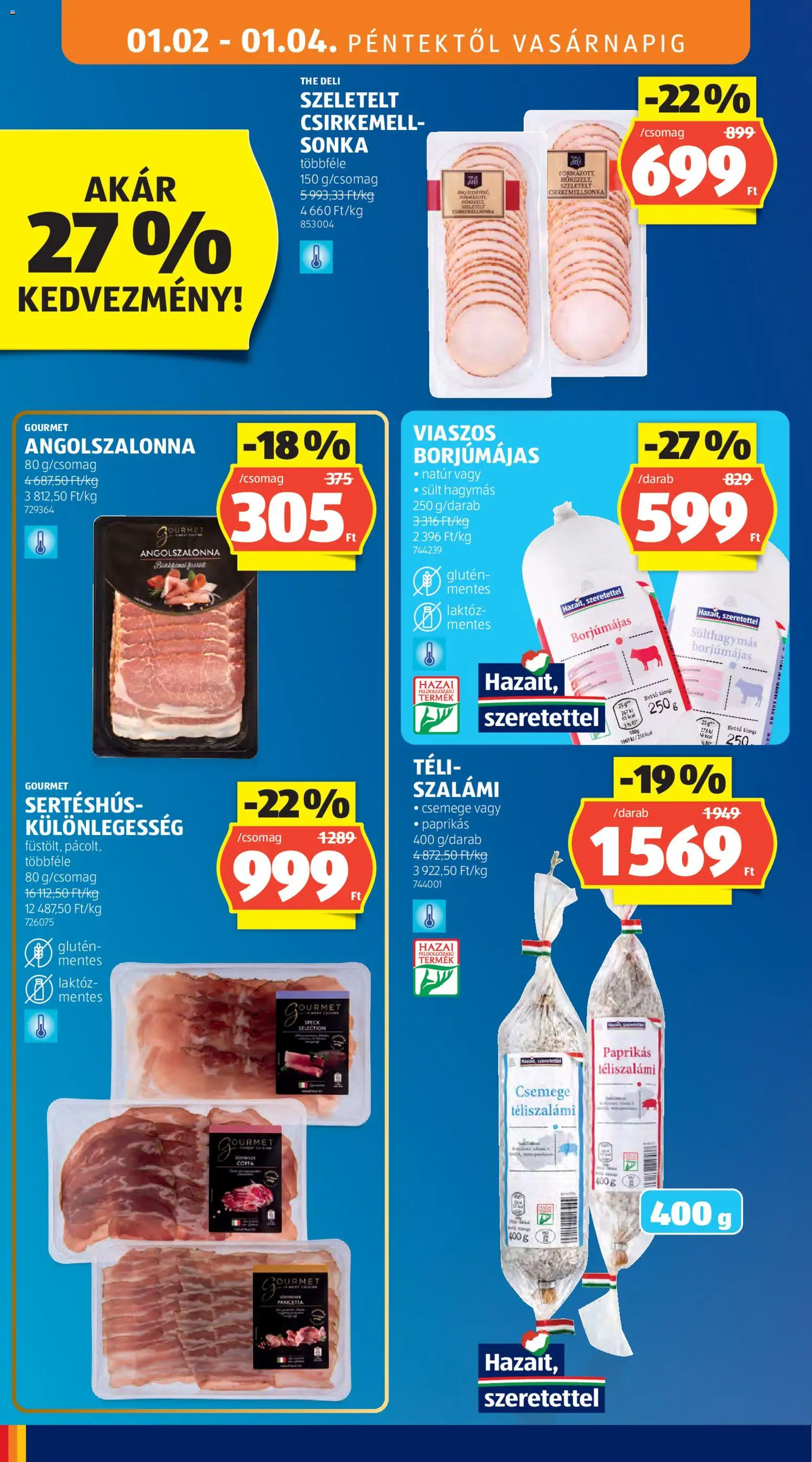 Aldi akciós ujság - amely érvényes a következő dátumtól: 02.01.2026 | Oldal: 8 | Termékek: Bacon, Csirkemell sonka, Téliszalámi, Csirkemell