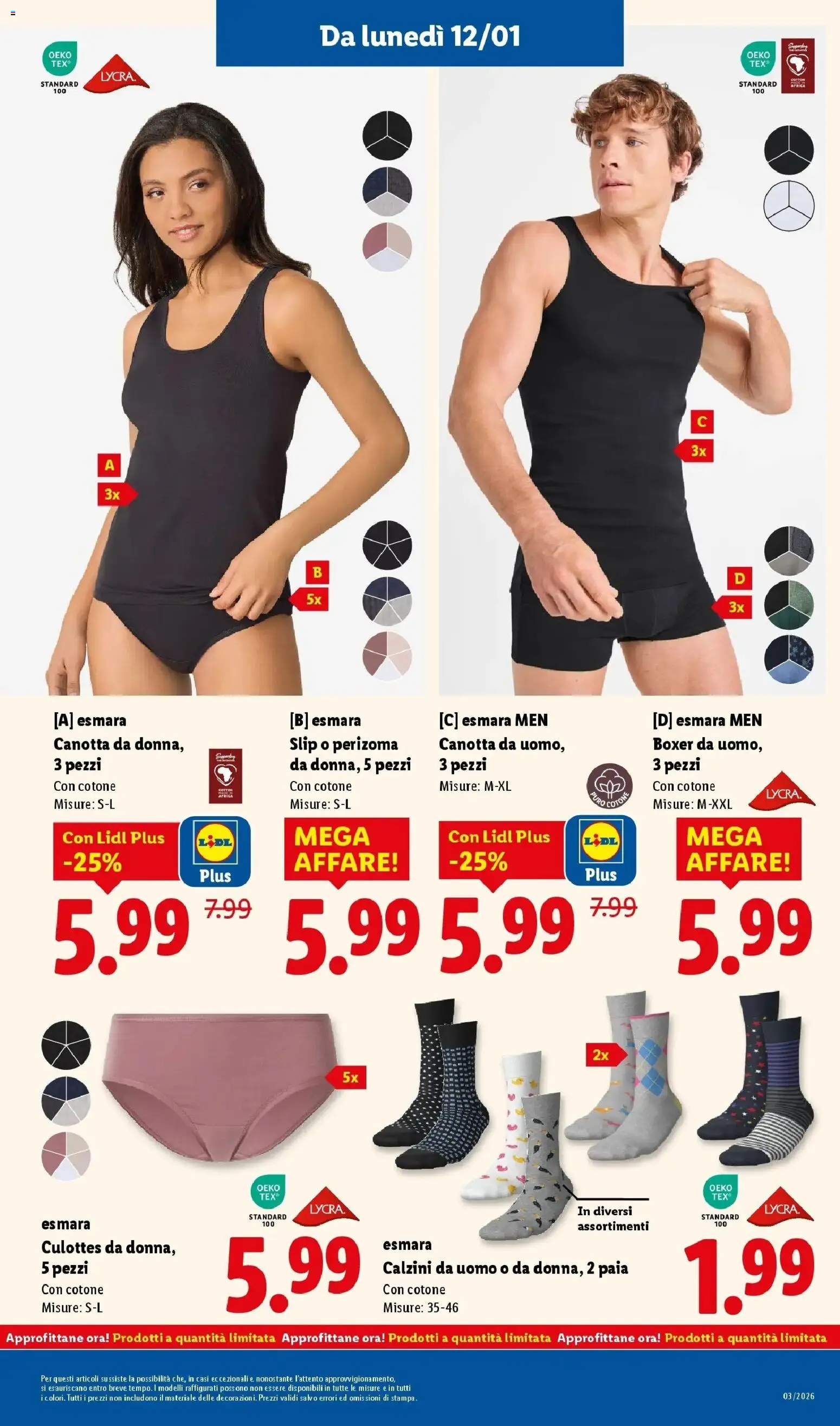Volantino Lidl del 12.01.2026 | Pagina: 37 | Prodotti: Canotta, Calzini, Slip, Boxer