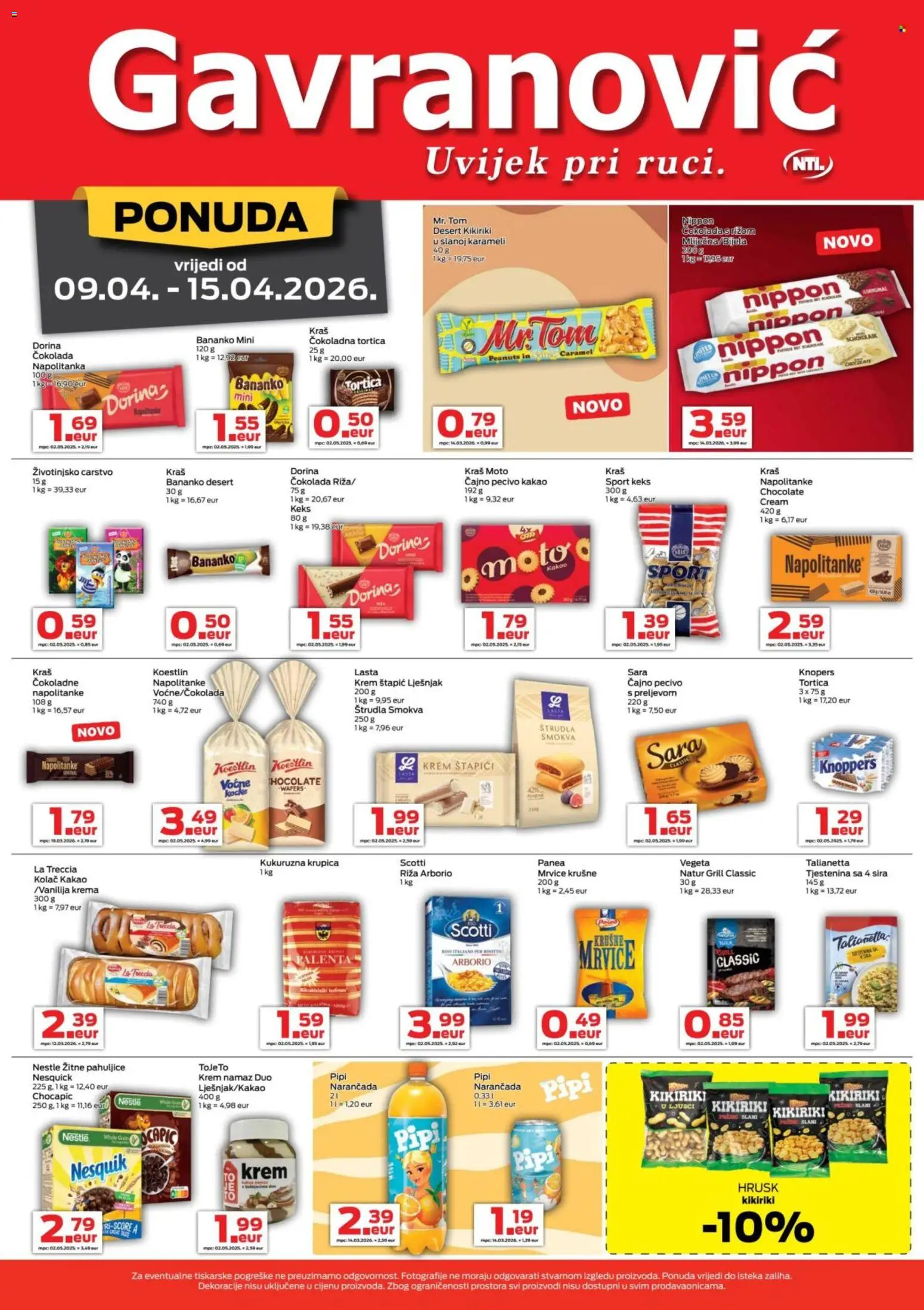 Gavranović katalog | vrijedi od 09.04.2026 | Stranica: 3 | Proizvodi: Napolitanke, Kakao, Pecivo, Namaz