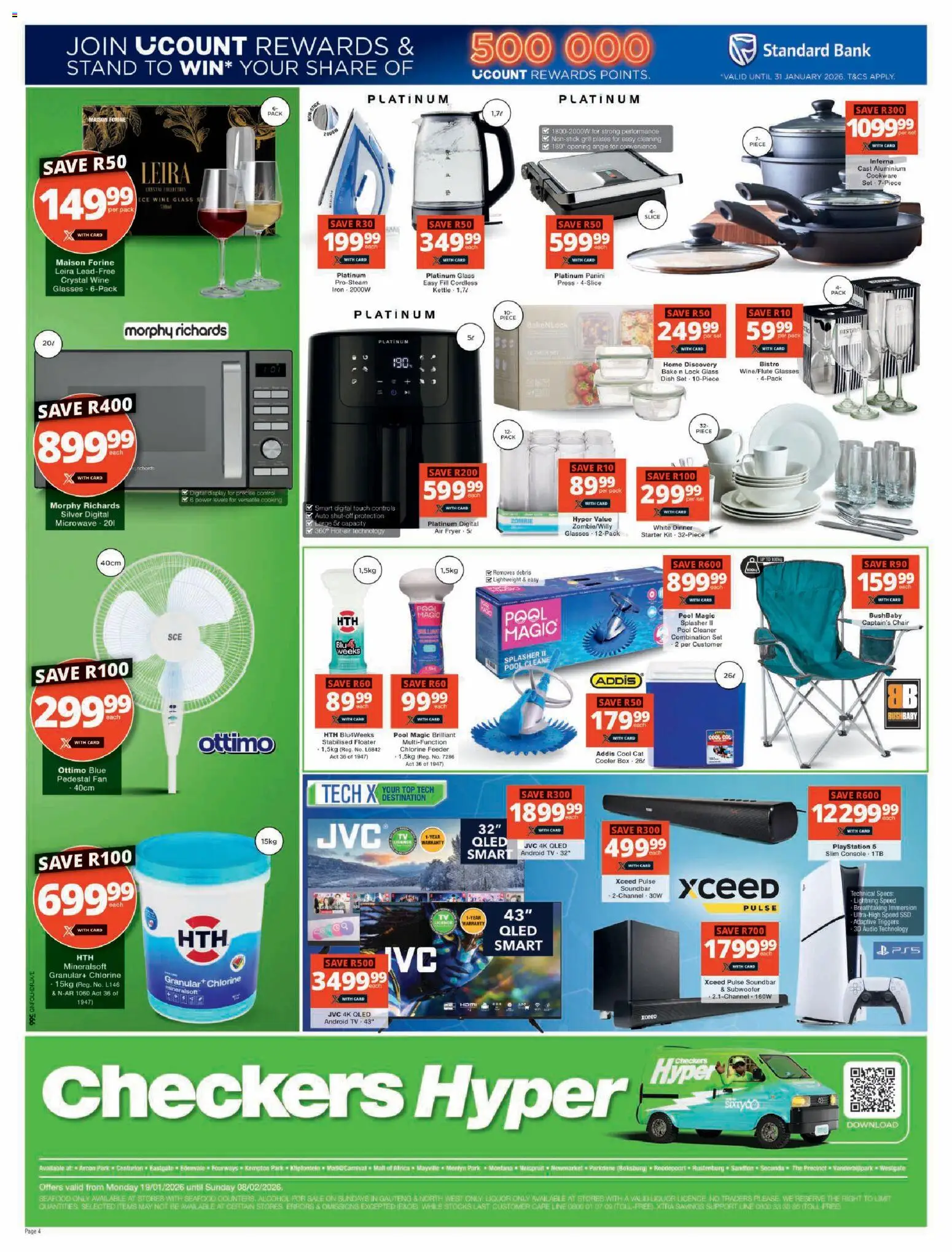 New Checkers catalogue – valid from 19.01.2026 | Page: 4 | Products: Press, Soundbar, Cookware, Seafood