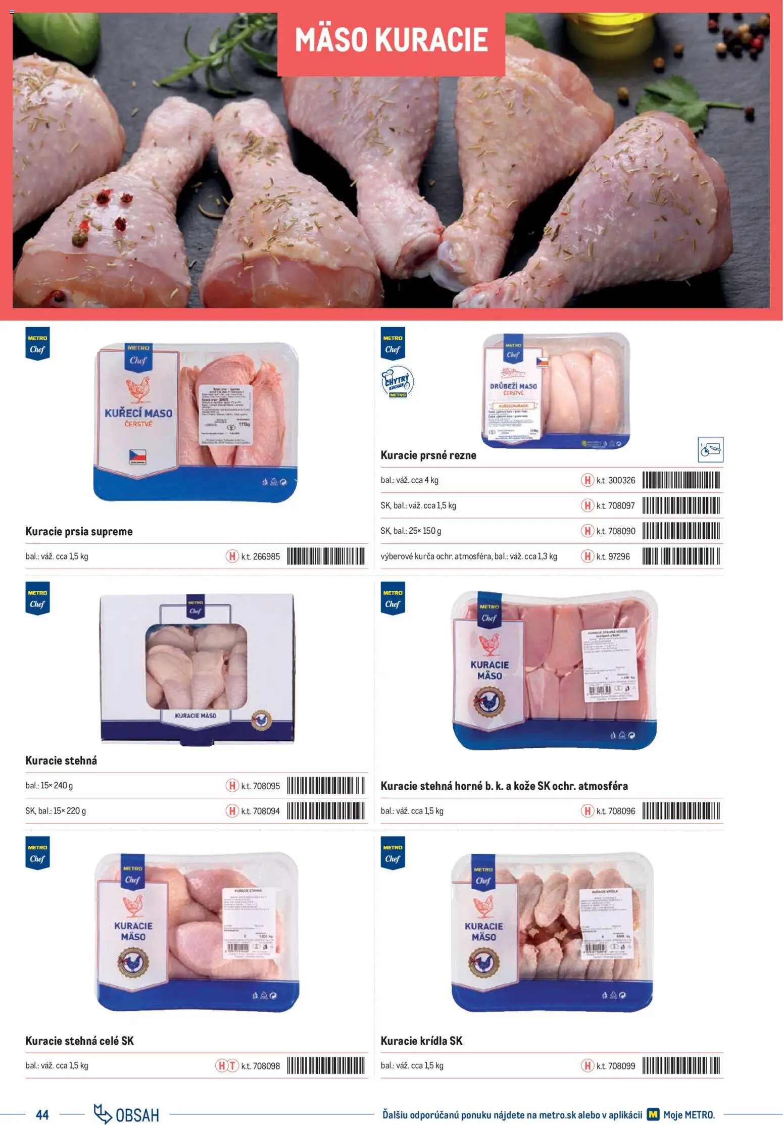 Nové Metro akcie – leták je platný od 01.01.2025 | Strana: 44 | Produkty: Kuracie mäso, Kuracie prsia, Kuracie stehná, Kurča