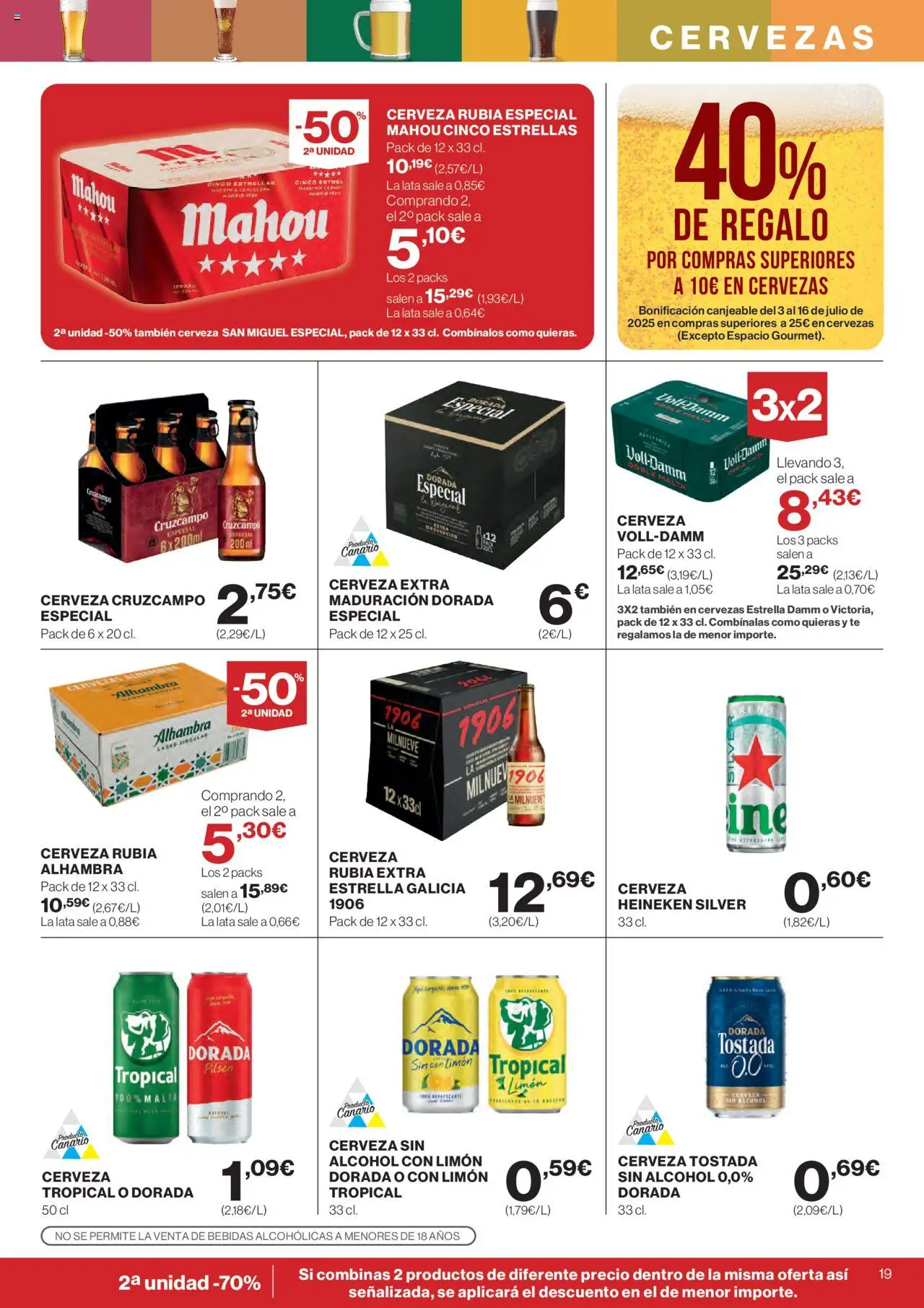 Supercor Canarias │ válido desde el 19.06.2025 | Página: 19 | Productos: Cerveza sin alcohol, Cerveza, Té, Σπανάκι