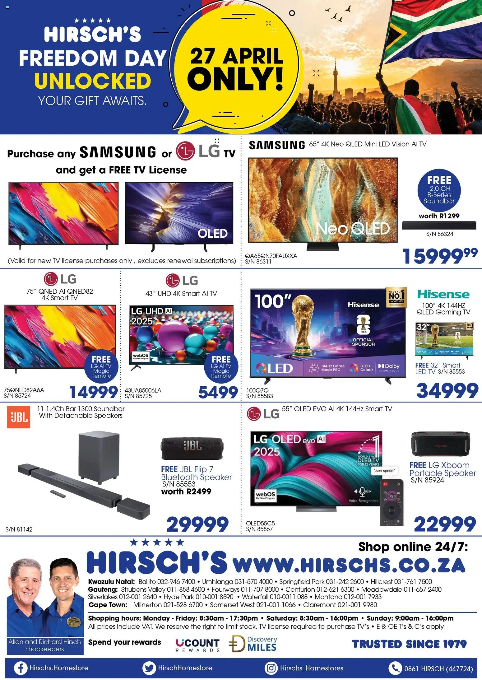 New Hirsch's catalogue – valid from 27.04.2026 | Page: 1 | Products: Speaker, TV, Soundbar, Remote
