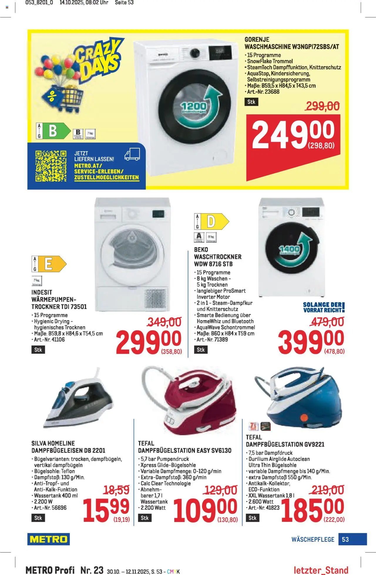 Metro angebote Profi gültig ab 30.10.2025 | Seite: 53 | Produkte: Uhr, Waschmaschine, Trockner