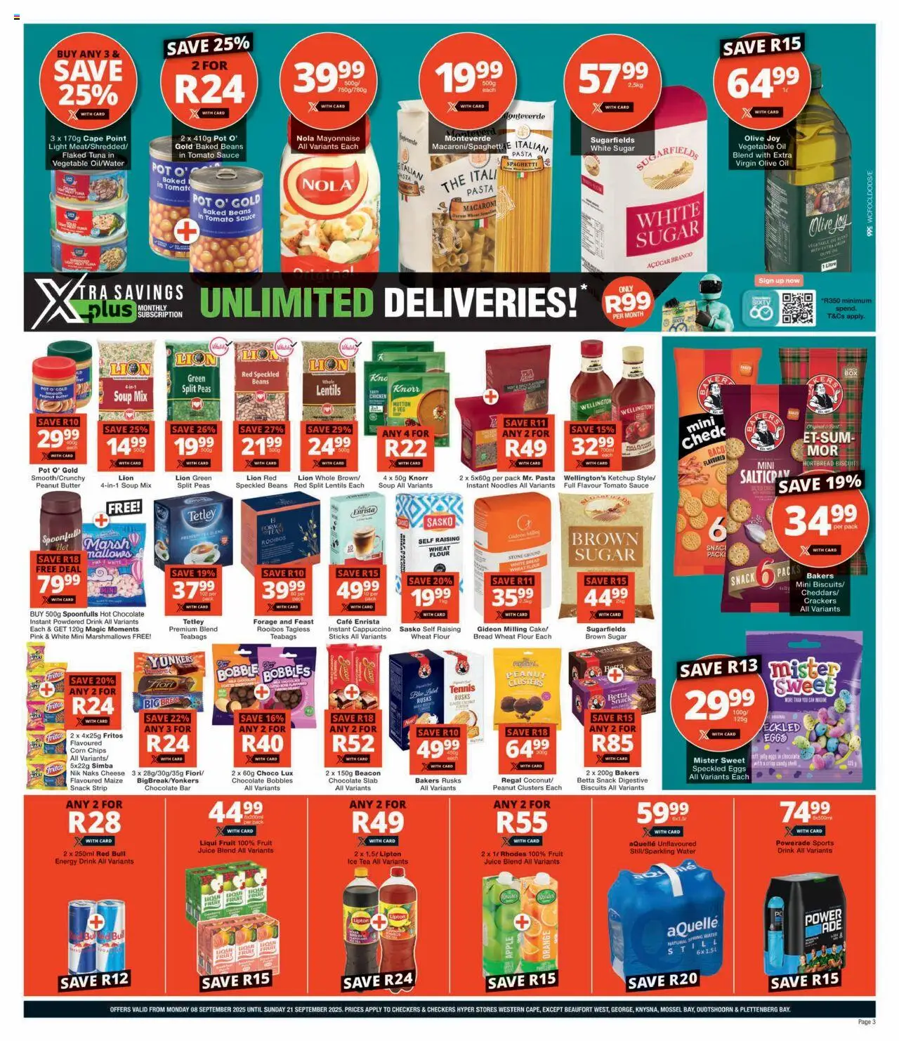 New Checkers catalogue – valid from 08.09.2025 | Page: 3 | Products: Baked beans, Eggs, Light, Rusks