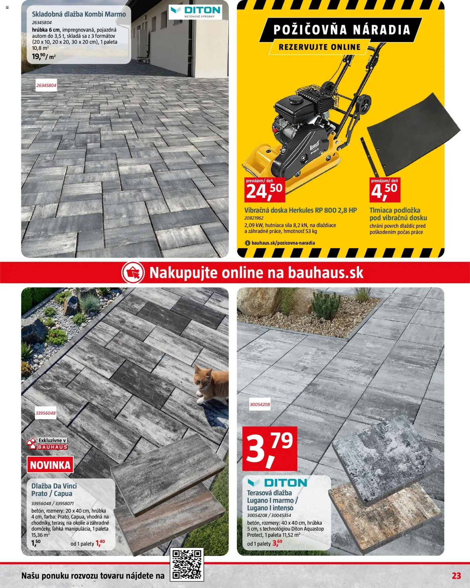 Nové Bauhaus akcie – leták je platný od 07.04.2026 | Strana: 23 | Produkty: Vibračná doska, Dlažba