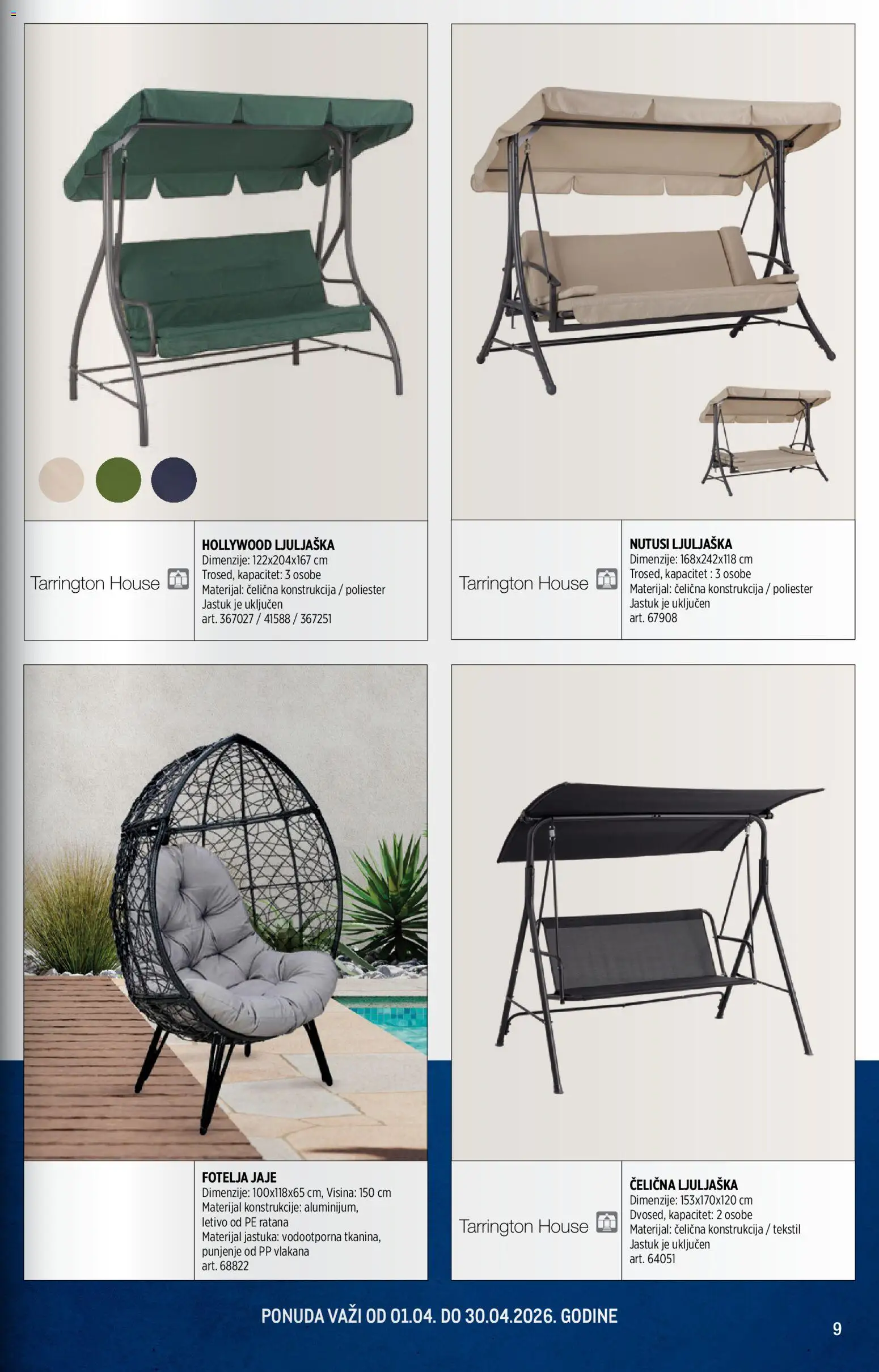 Metro katalog - važi od 01.04.2026 | Strana: 9 | Proizvode: Jastuk, Fotelja, Ljuljaška