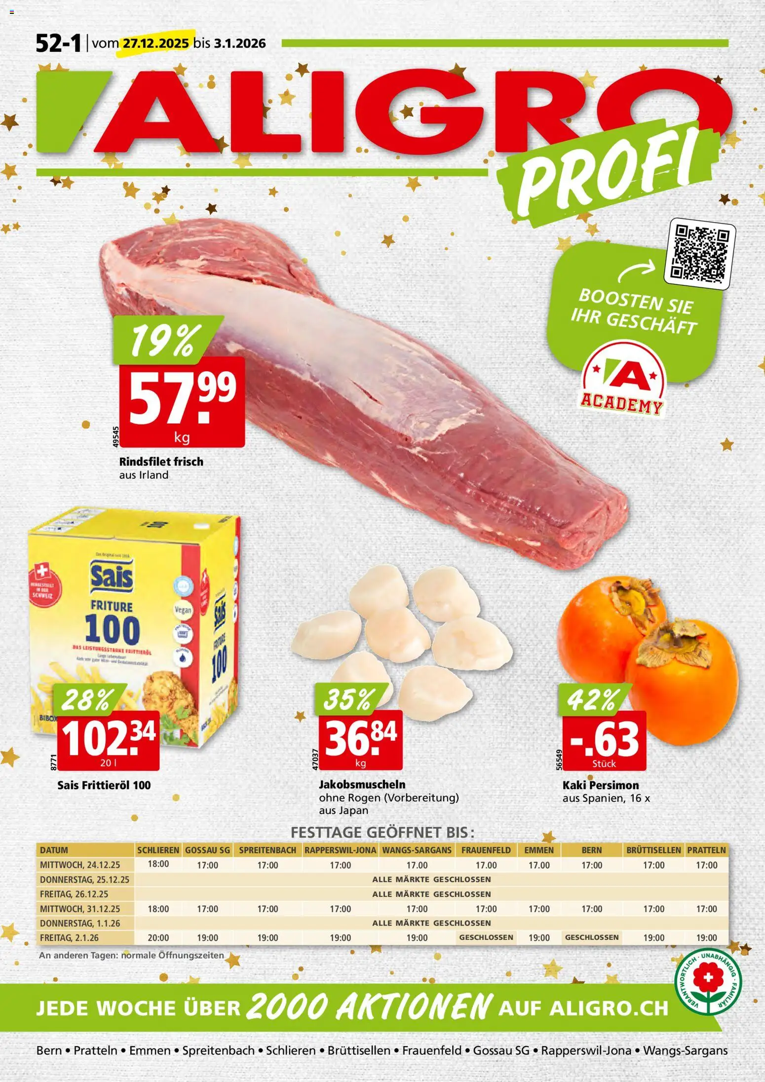 Aligro Aktionen Schlieren, Gossau SG, Frauenfeld, Rapperswil-Jona, Sargans, Bern, Brüttisellen, Pratteln, Emmen, Spreitenbach – gültig ab 27.12.2025 | Seite: 1 | Produkte: Kaki